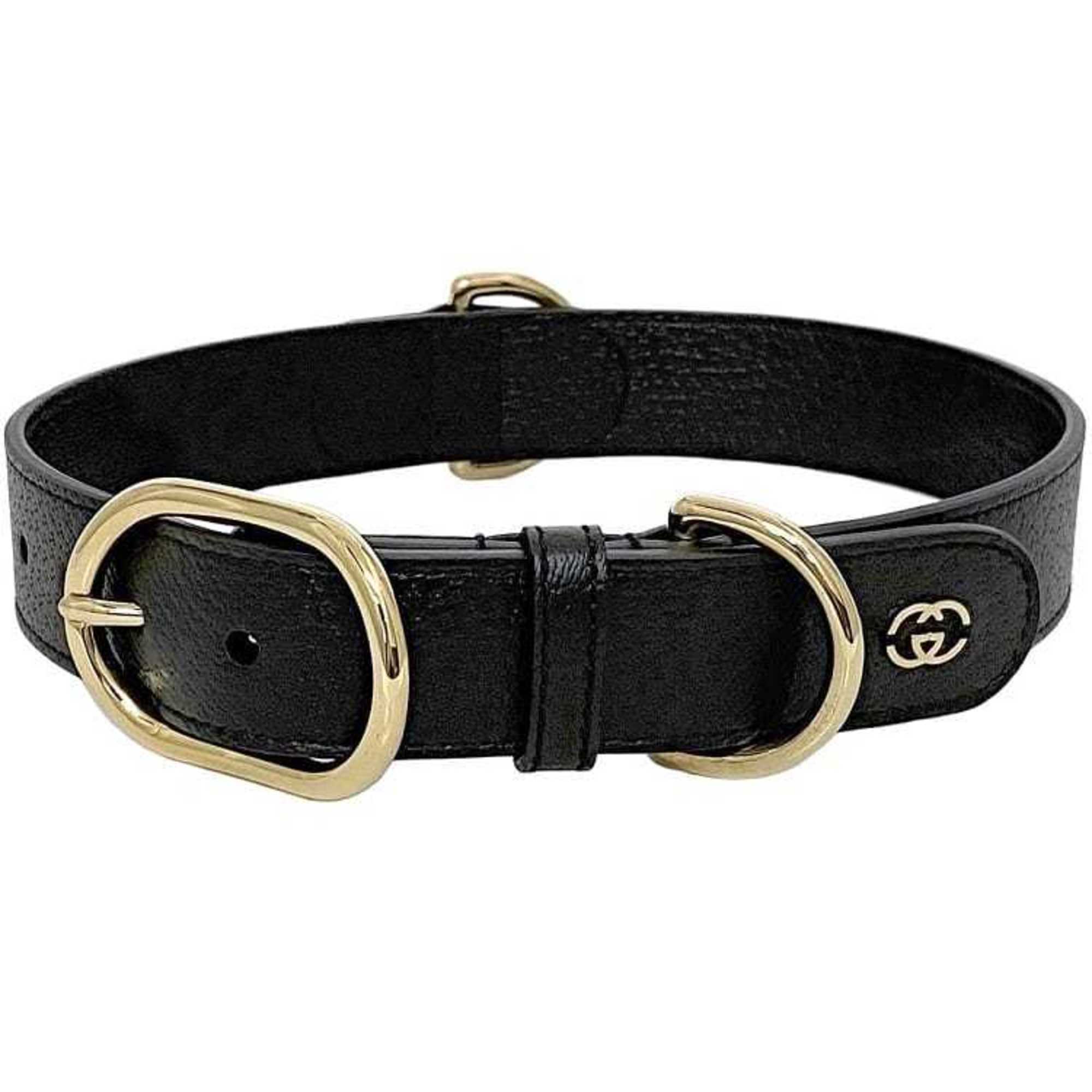 Gucci Collar ec-21387 Black Interlocking 695256 Dog Size L Leather GUCCI Pet Lead Walking GG Adjustable