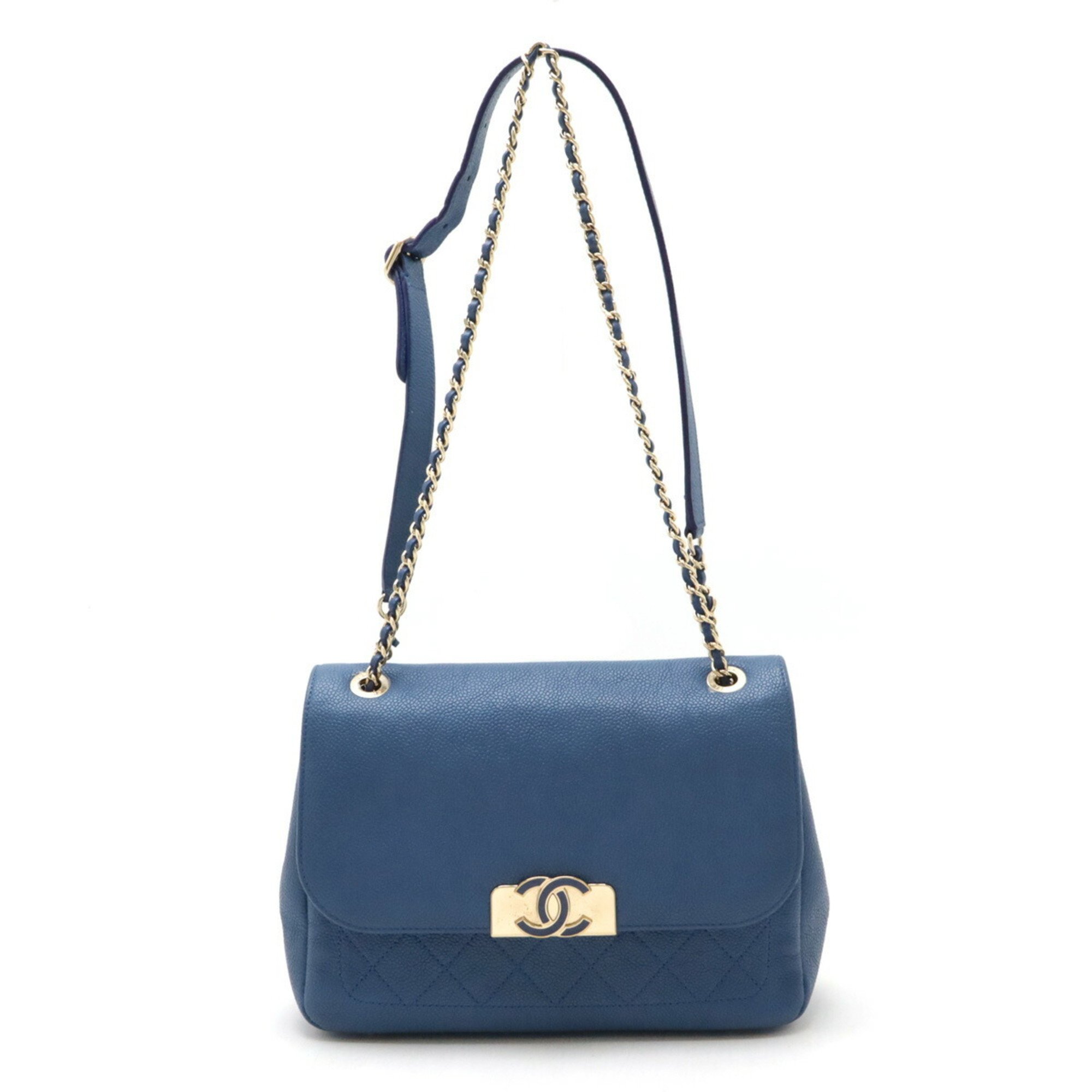 CHANEL Chanel Matelasse Coco Mark Chain Shoulder Bag Caviar Skin Blue A93856