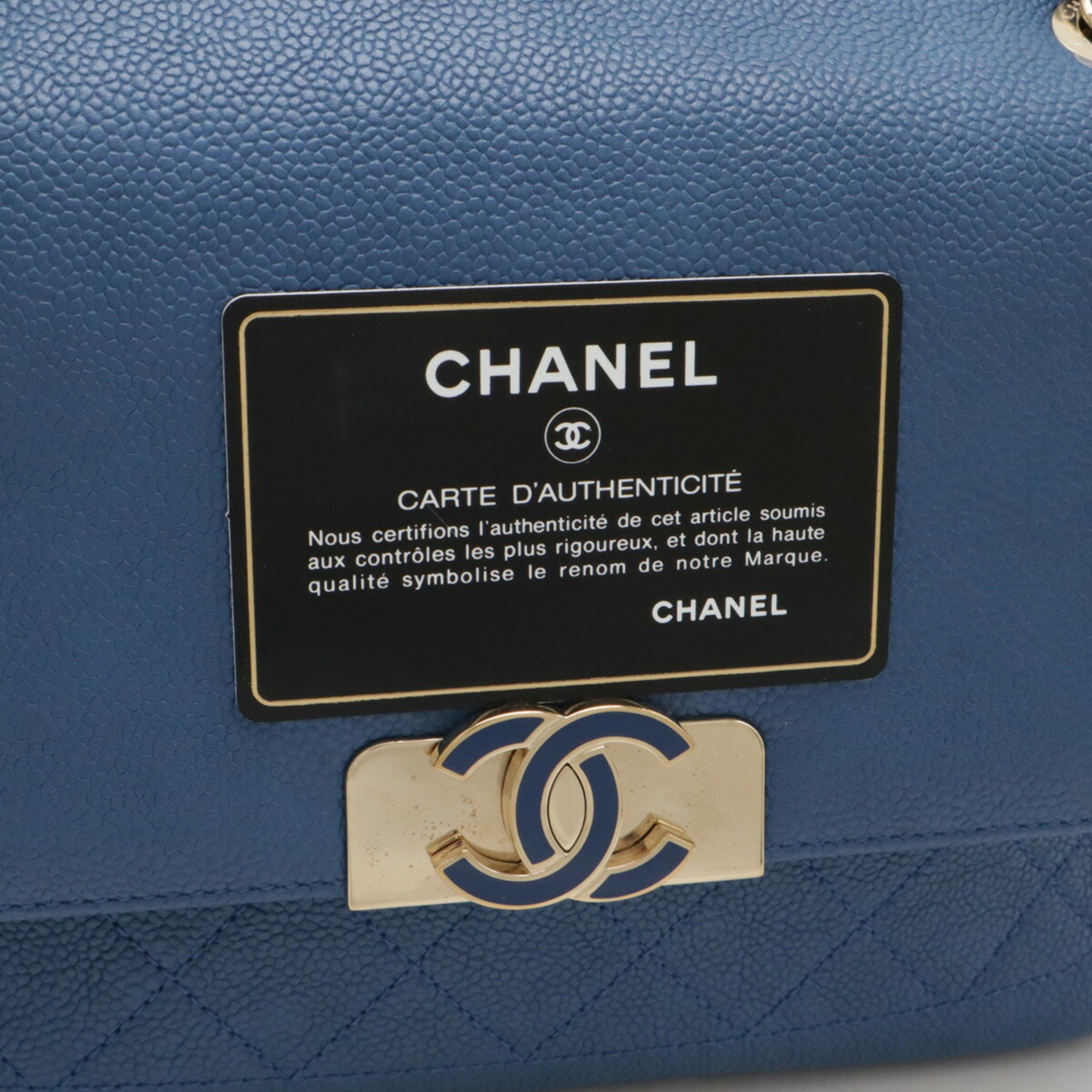 CHANEL Chanel Matelasse Coco Mark Chain Shoulder Bag Caviar Skin Blue A93856