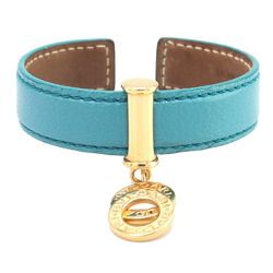 BVLGARI Bangle Doppiotondo Blue Leather Cuff Bracelet for Women