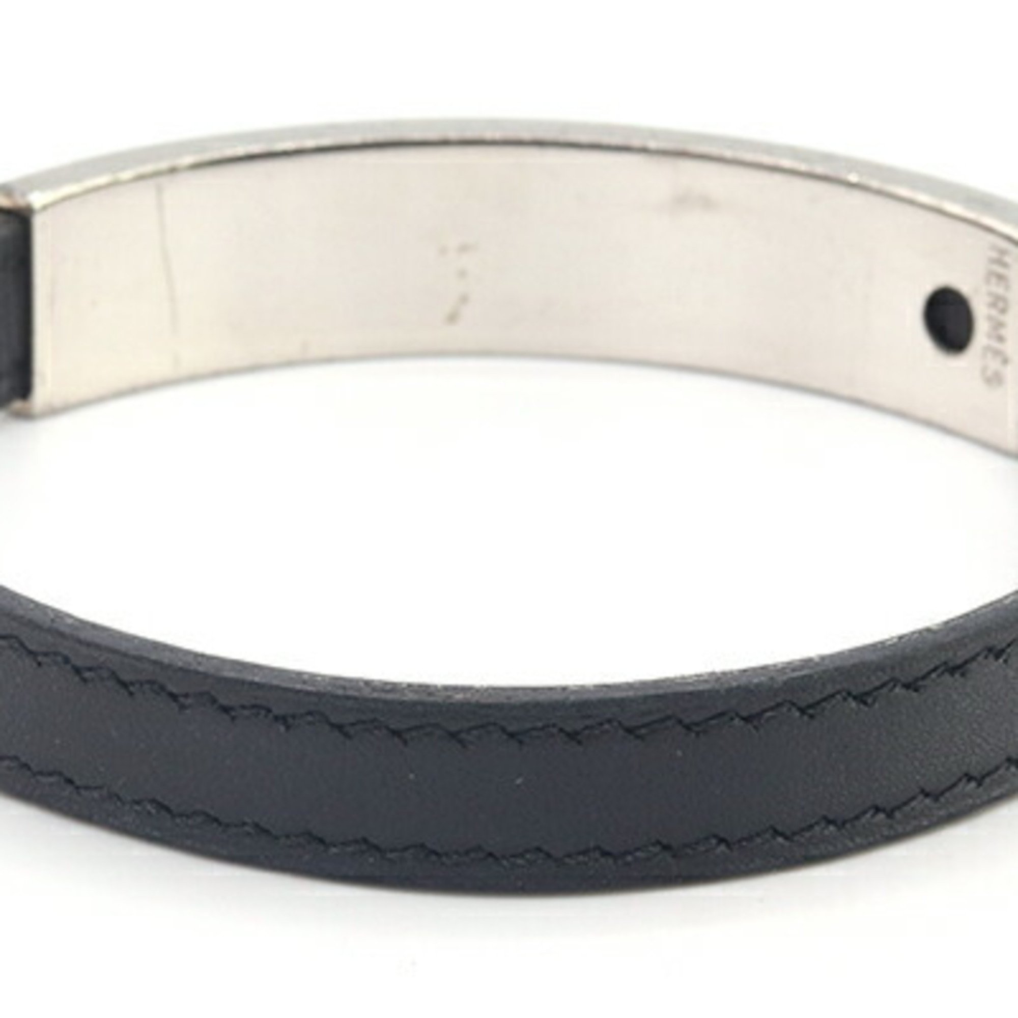 Hermes Bracelet Puspus Black Leather Metal D Stamp 2000 Manufactured Bangle Women Men HERMES