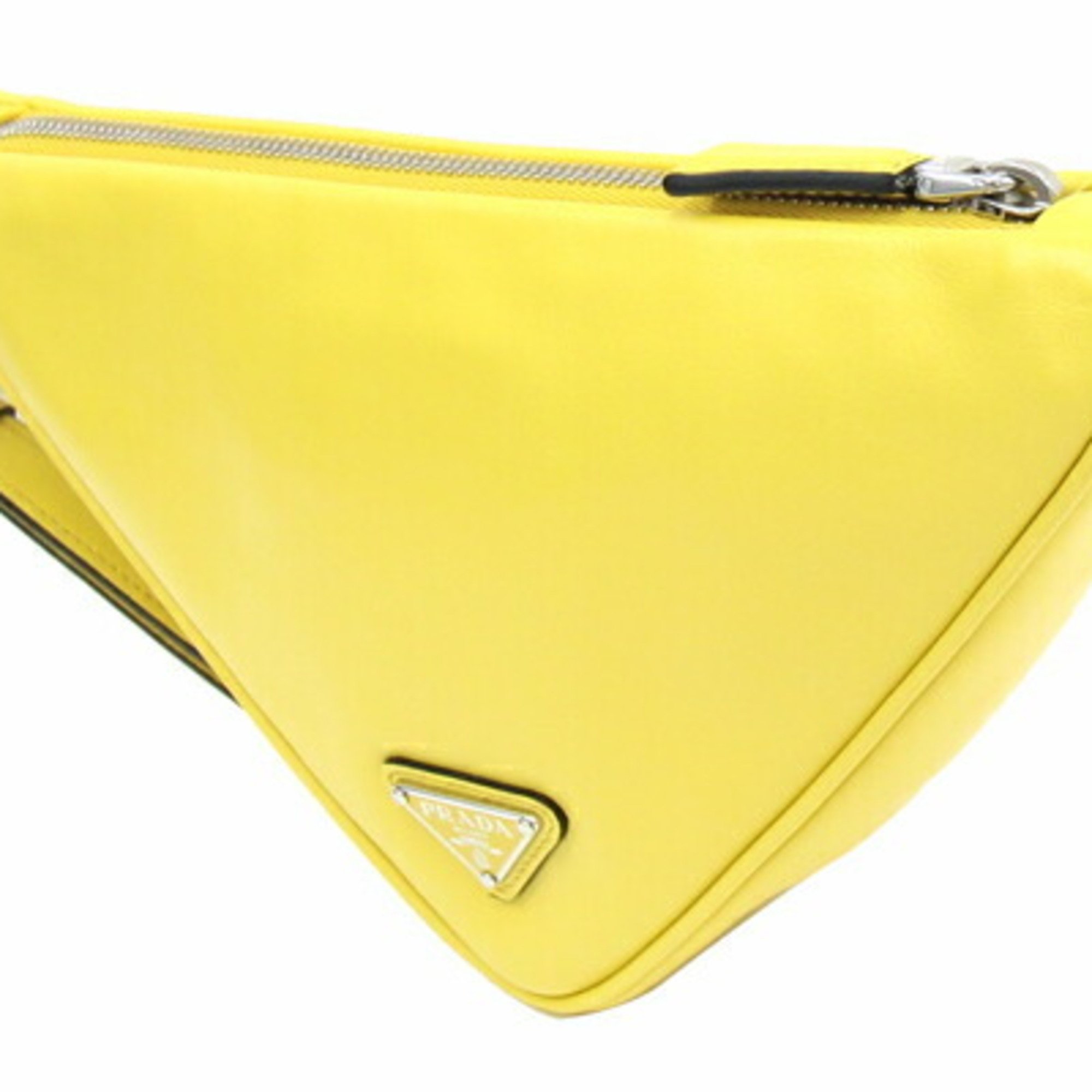 Prada Clutch Bag Triangle 2NE054 Yellow Leather Pouch Men's Women's PRADA