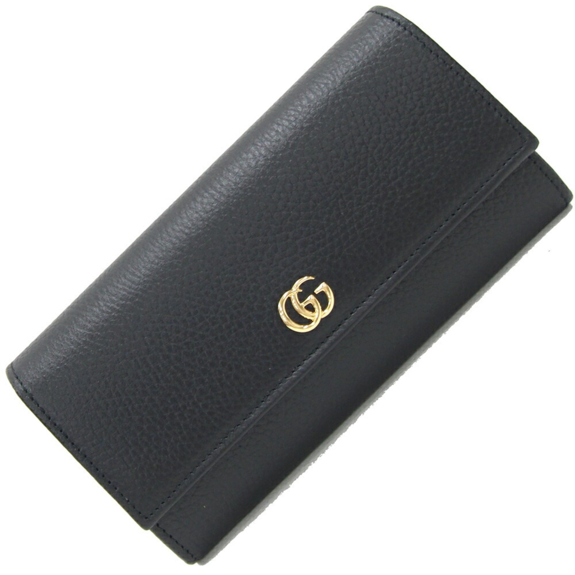 Gucci Bi-fold Long Wallet Double G Continental 456116 Black Leather GG Marmont Women's GUCCI