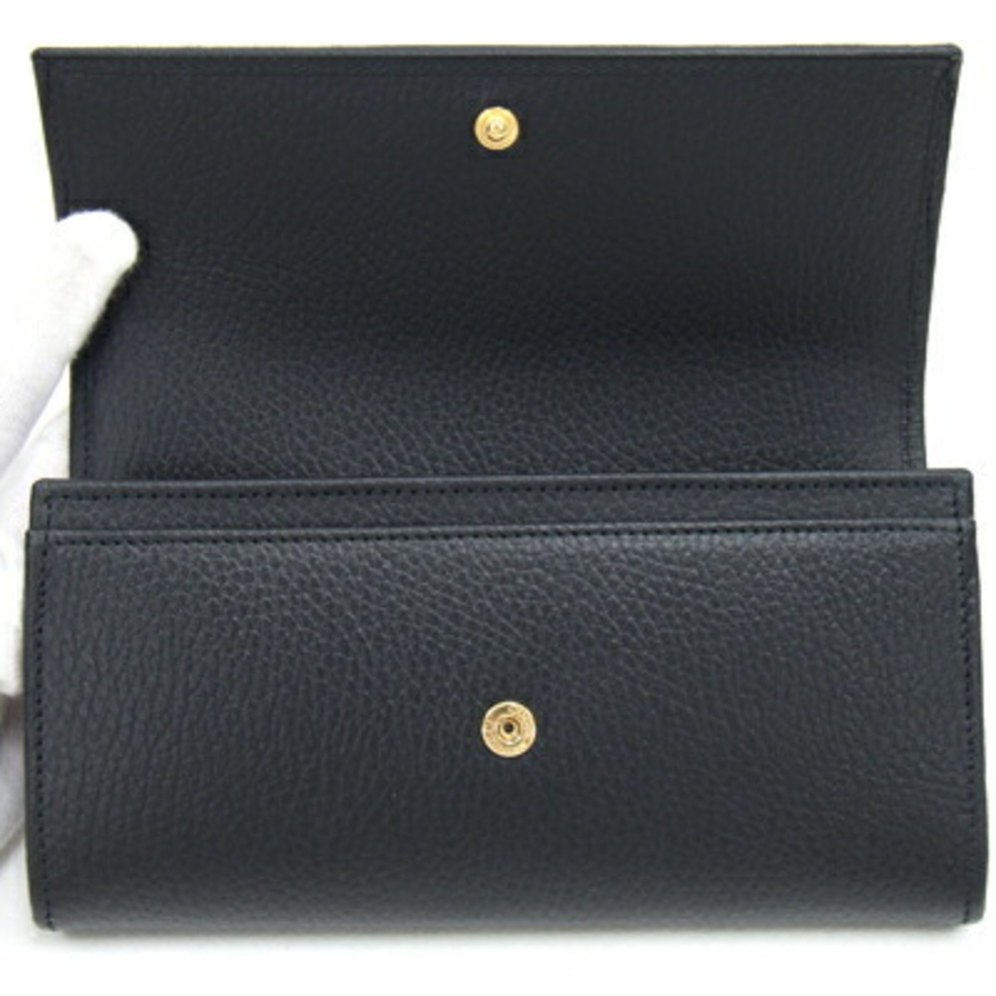 Gucci Bi-fold Long Wallet Double G Continental 456116 Black Leather GG Marmont Women's GUCCI