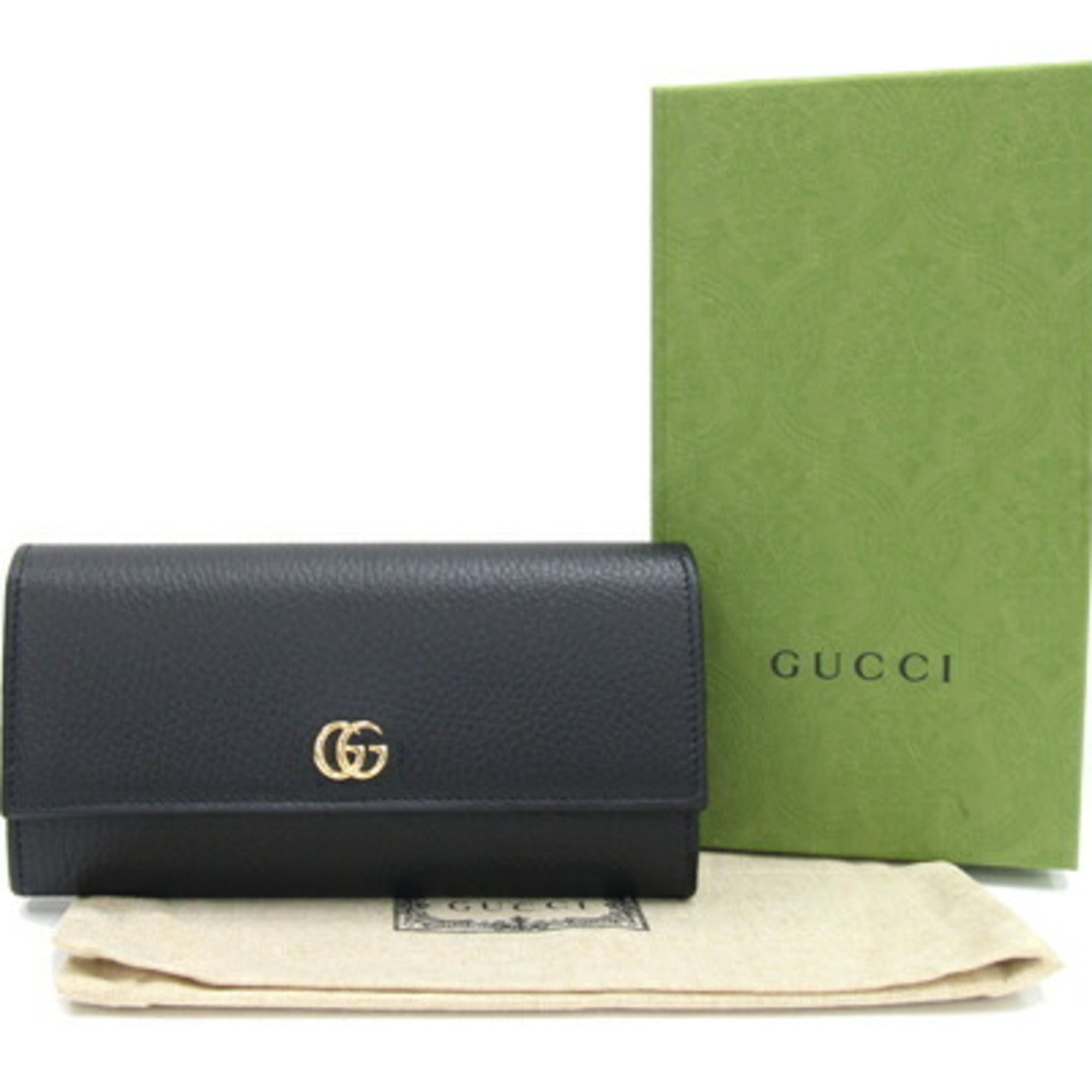 Gucci Bi-fold Long Wallet Double G Continental 456116 Black Leather GG Marmont Women's GUCCI