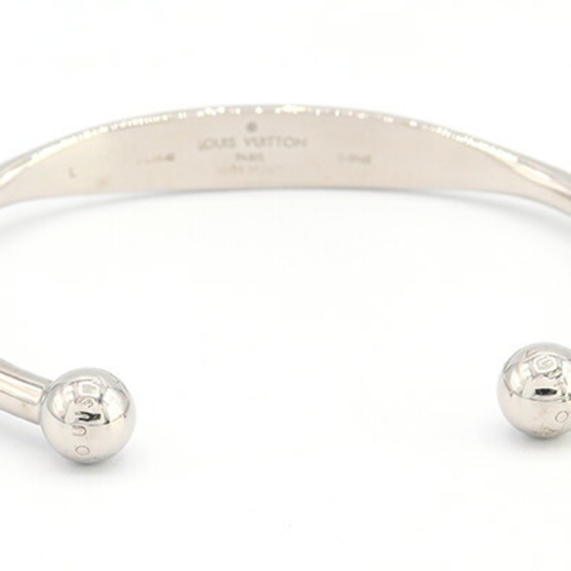 Louis Vuitton Bangle Jonck Monogram M64840 Silver Metal L Size Bracelet Men's Cuff LOUIS VUITTON