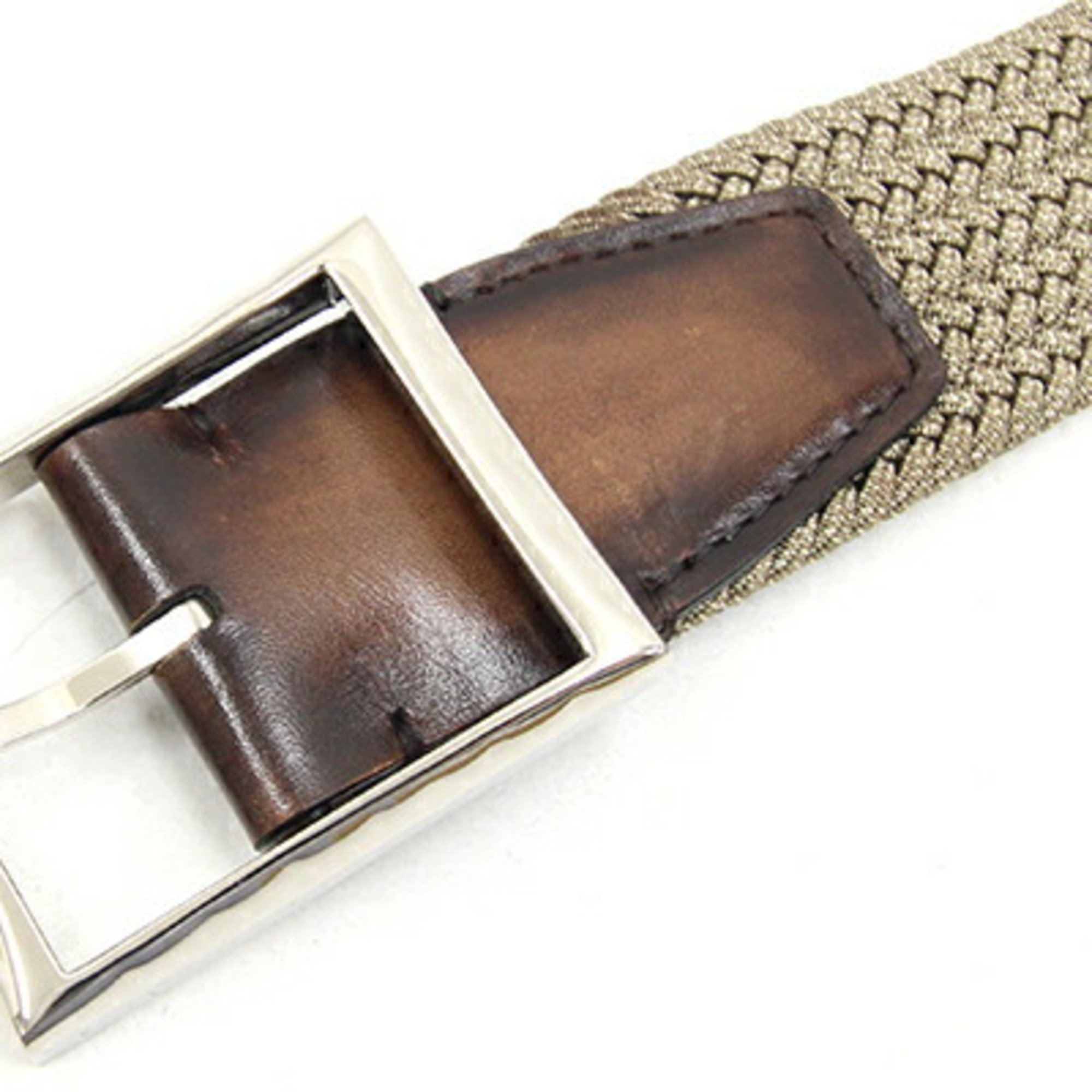 Berluti Belt Classic Fabric & Leather 35MM C0083-T8 Sand Venezia Size 85 Fashion Men's