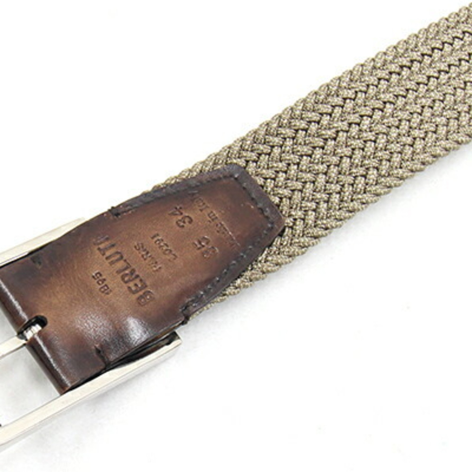 Berluti Belt Classic Fabric & Leather 35MM C0083-T8 Sand Venezia Size 85 Fashion Men's