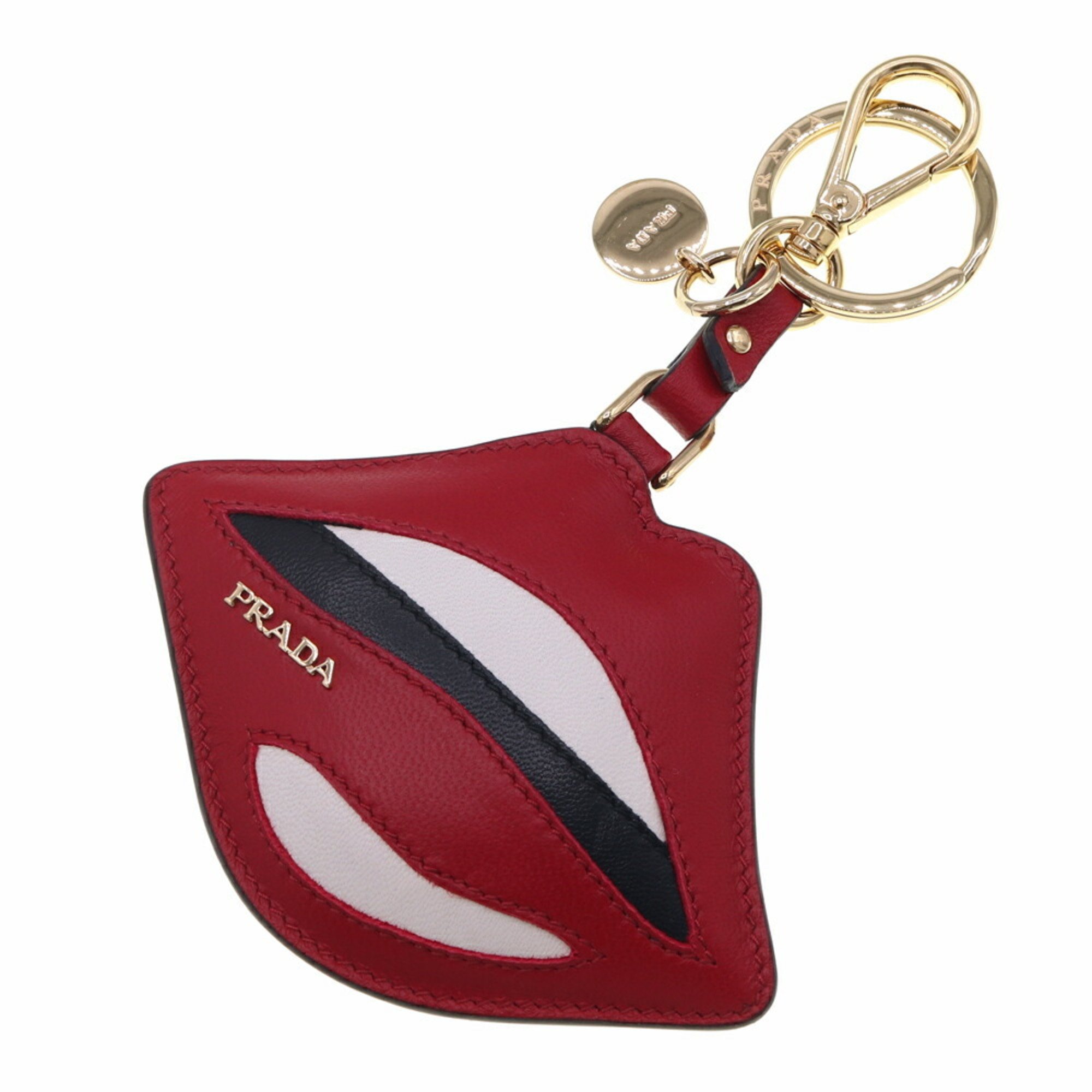 Prada Bag Charm 1TL371 Red Leather Key Holder Ring Lip Women's PRADA