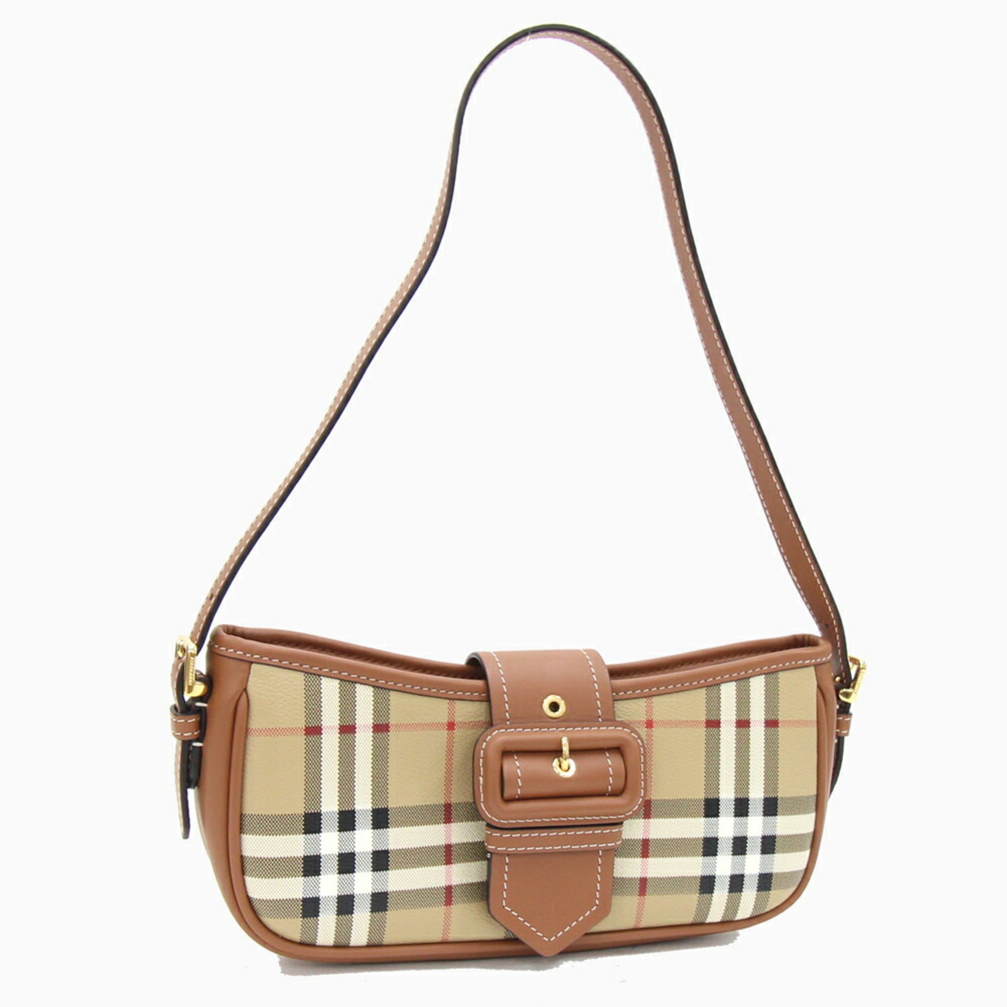 Burberry Bag Sling 8070563 Beige Brown PVC Leather Check Pattern Women's BURBERRY