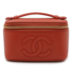 CHANEL Coco Mark Vanity Bag Pouch Caviar Skin Leather Red