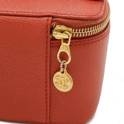 CHANEL Coco Mark Vanity Bag Pouch Caviar Skin Leather Red