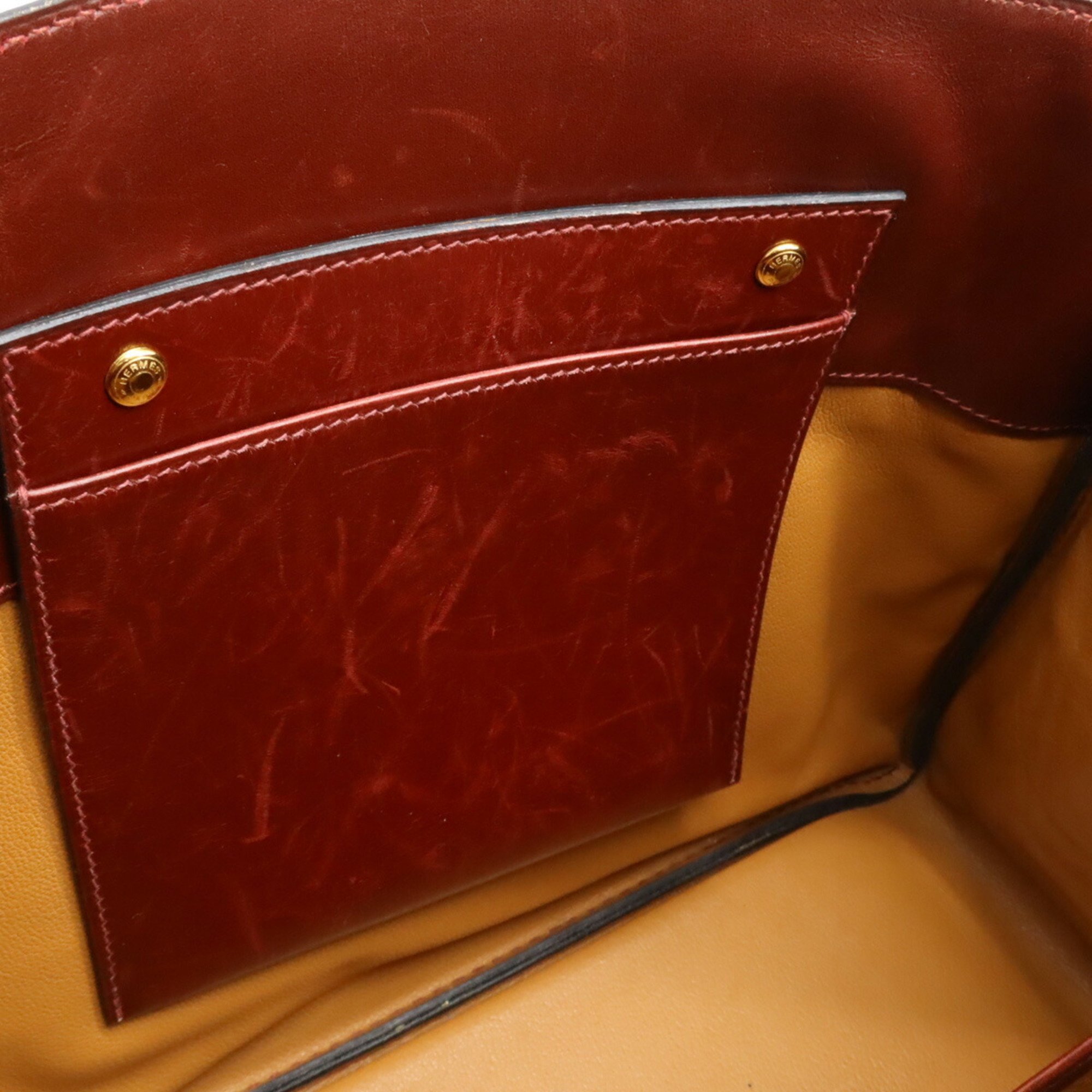 HERMES La Tote Bag Shoulder Box Calf Leather Rouge Red E Stamp