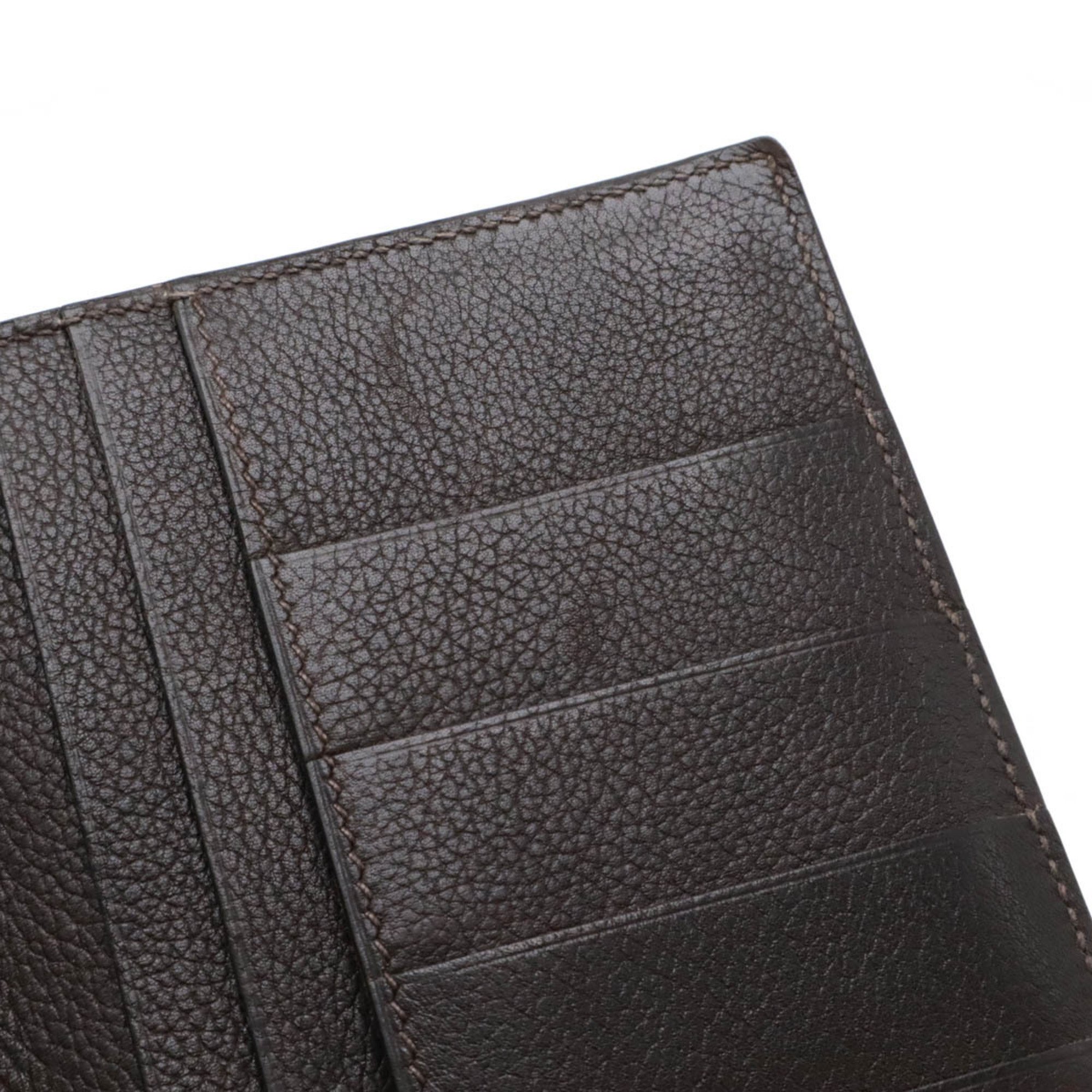 HERMES MC3 Fleming Long Wallet Bi-fold Evergrain Leather Dark Brown Orange □M Engraved