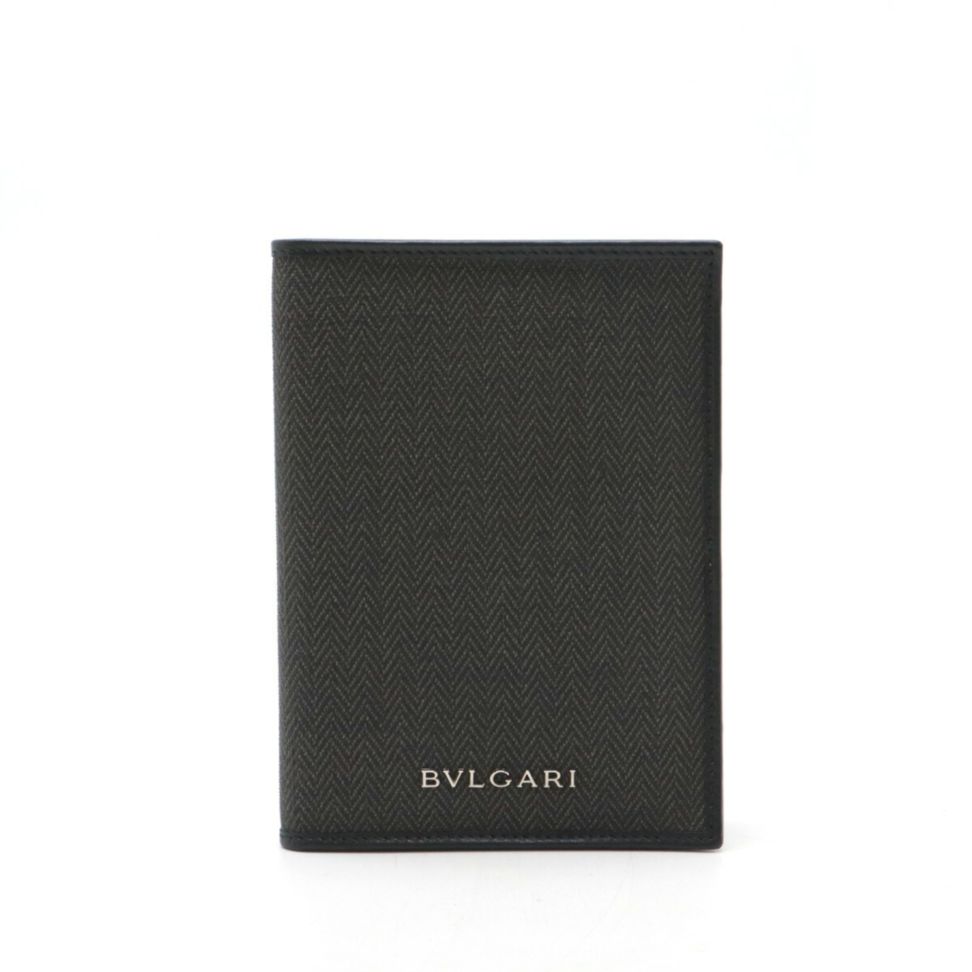 BVLGARI Bvlgari Weekend Passport Case, Cover, Card PVC, Leather, Dark Gray, Black, 33302