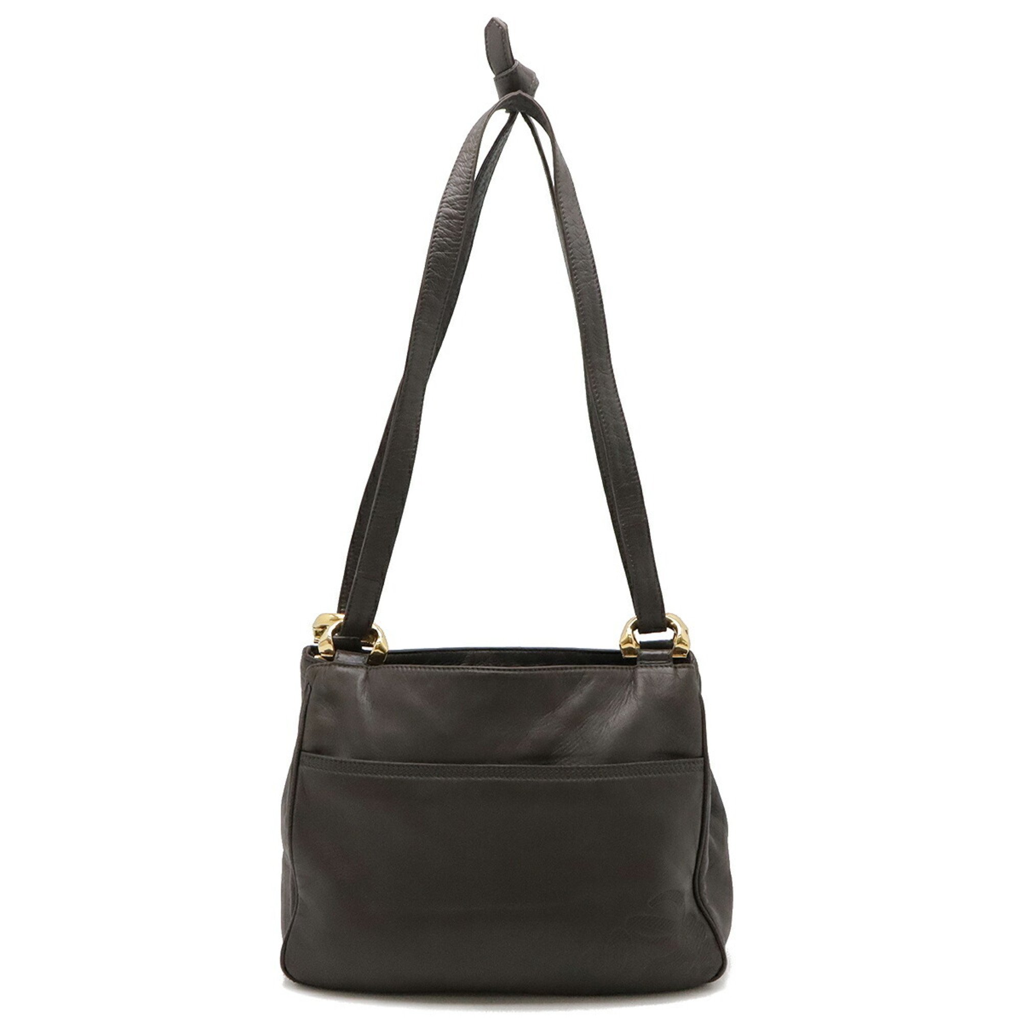 LOEWE Anagram Shoulder Bag Tote Nappa Leather Dark Khaki Grey