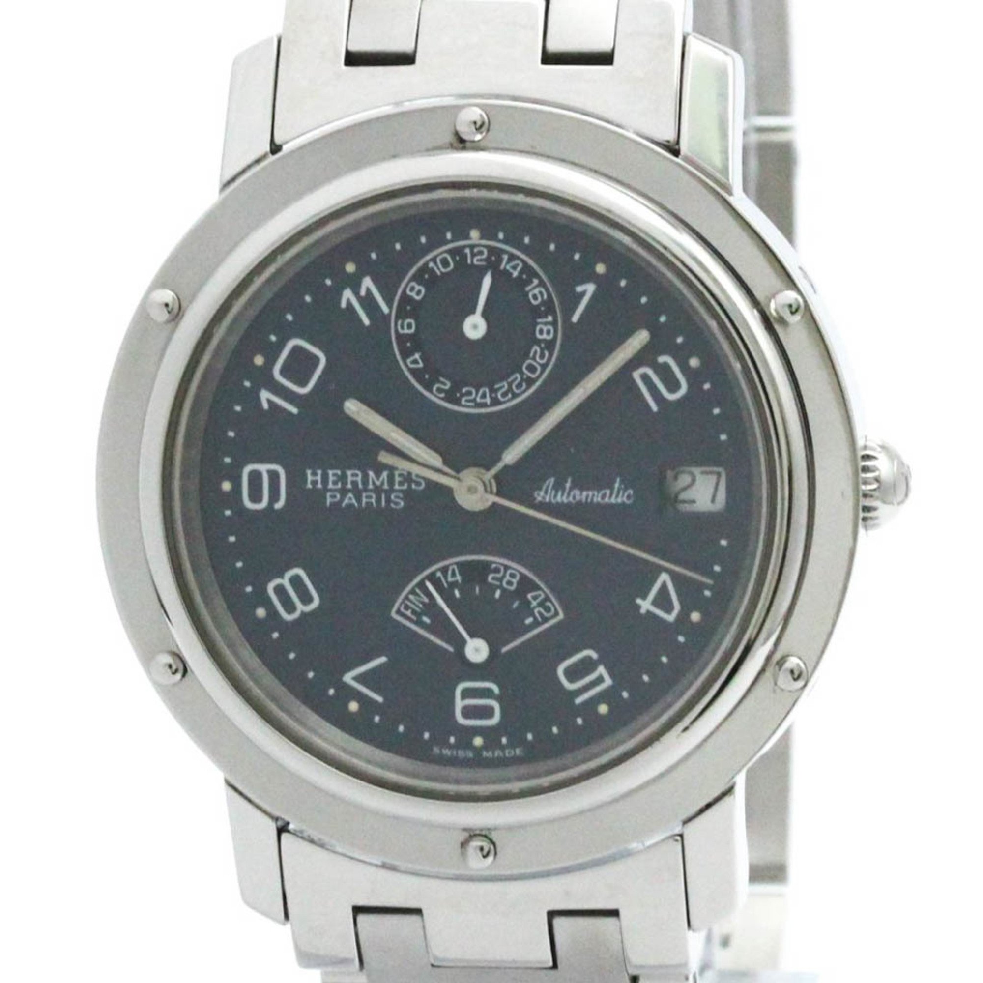 Polished HERMES Clipper Power Reserve Steel Automatic Watch CL5.710 BF576512