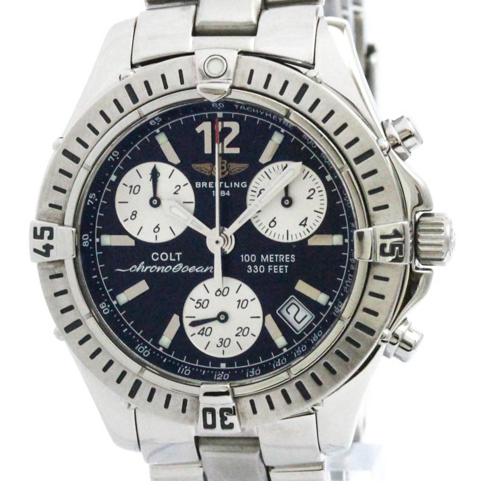 Polished BREITLING Colt Chrono Ocean Steel Quartz Mens Watch A53350 BF576542