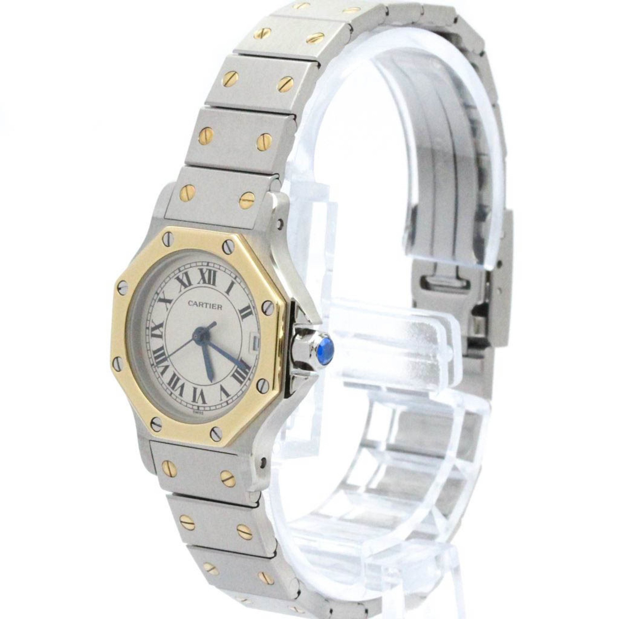 Polished CARTIER Santos Octagon 18K Gold Steel Quartz Watch 187903 BF574205