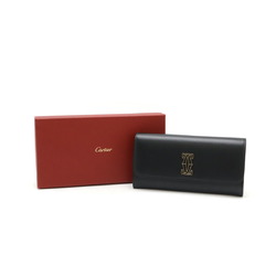 Cartier C de International Wallet with flap, bi-fold long wallet, leather, black, L3001852