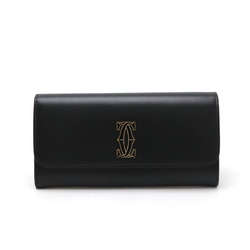 Cartier C de International Wallet with flap, bi-fold long wallet, leather, black, L3001852