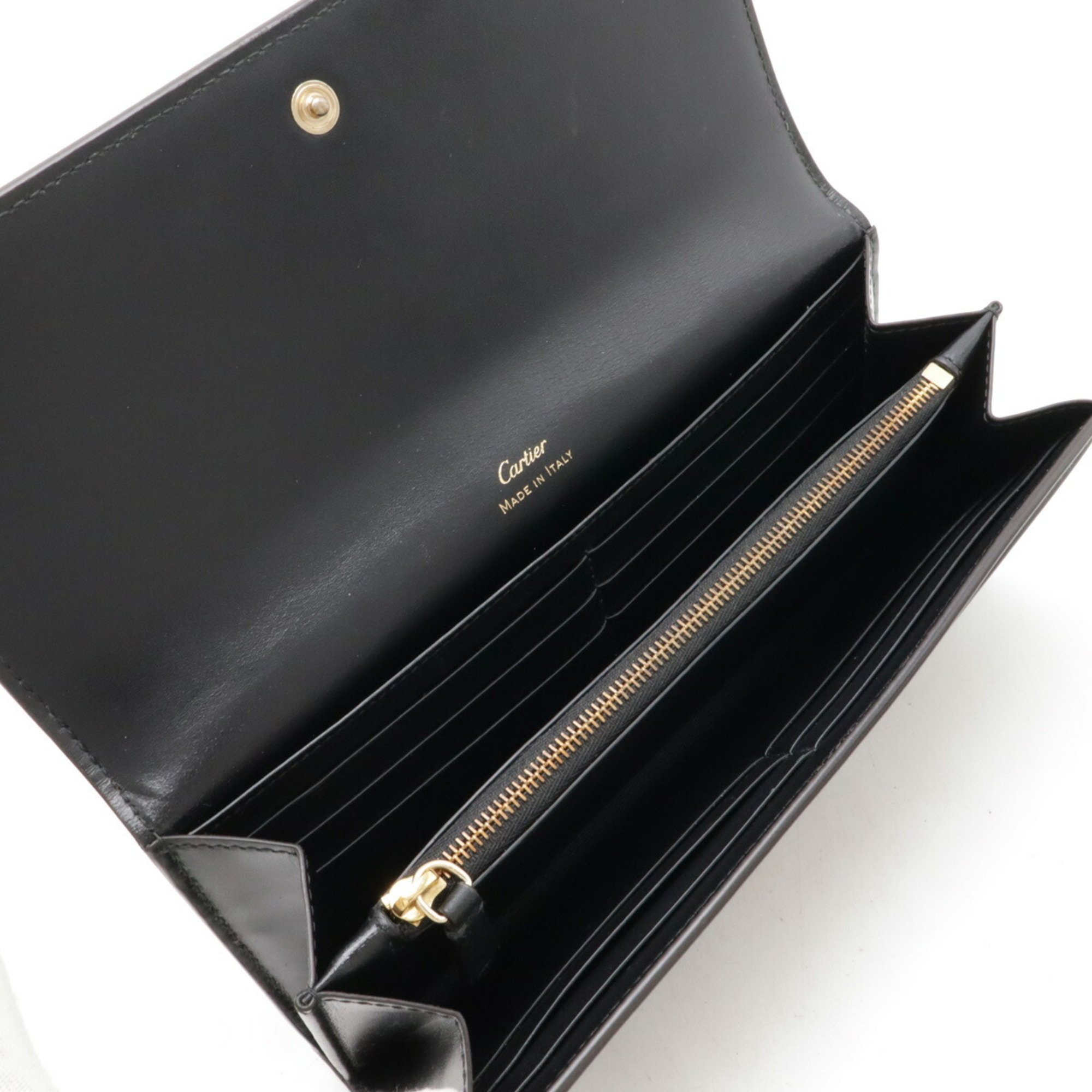 Cartier C de International Wallet with flap, bi-fold long wallet, leather, black, L3001852