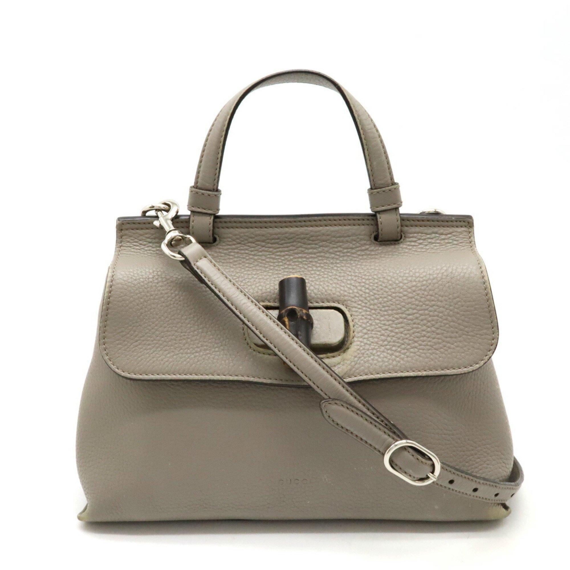 GUCCI Bamboo Daily Bag Handbag Shoulder Leather Grey 370831