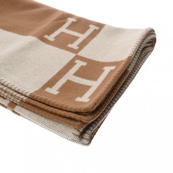 HERMES Blanket Avalon Ecru/Caramel Women's 90% Wool 10% Cashmere Accessory