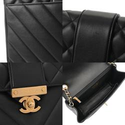 CHANEL V-stitch chain shoulder bag 25cm black ladies lambskin