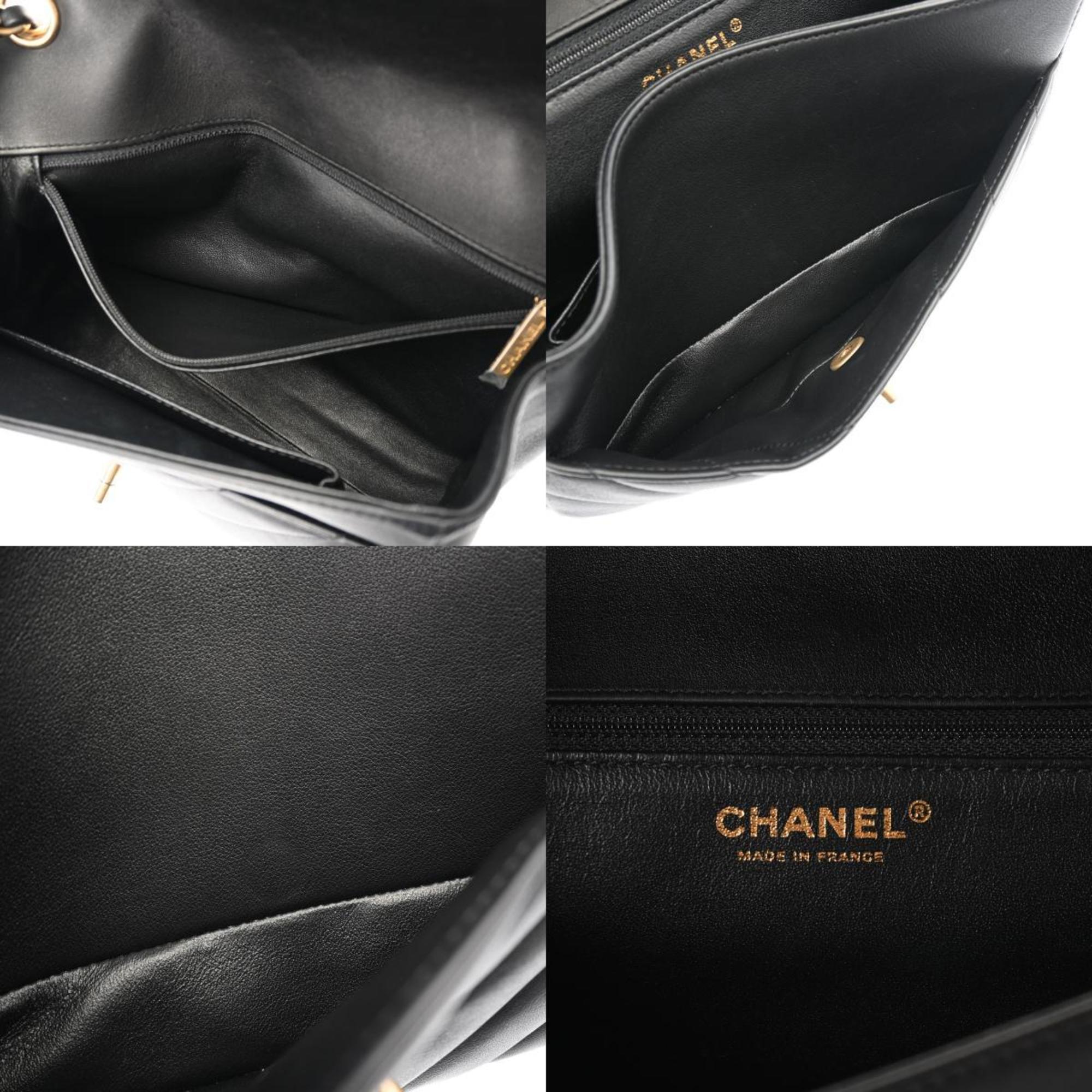 CHANEL V-stitch chain shoulder bag 25cm black ladies lambskin