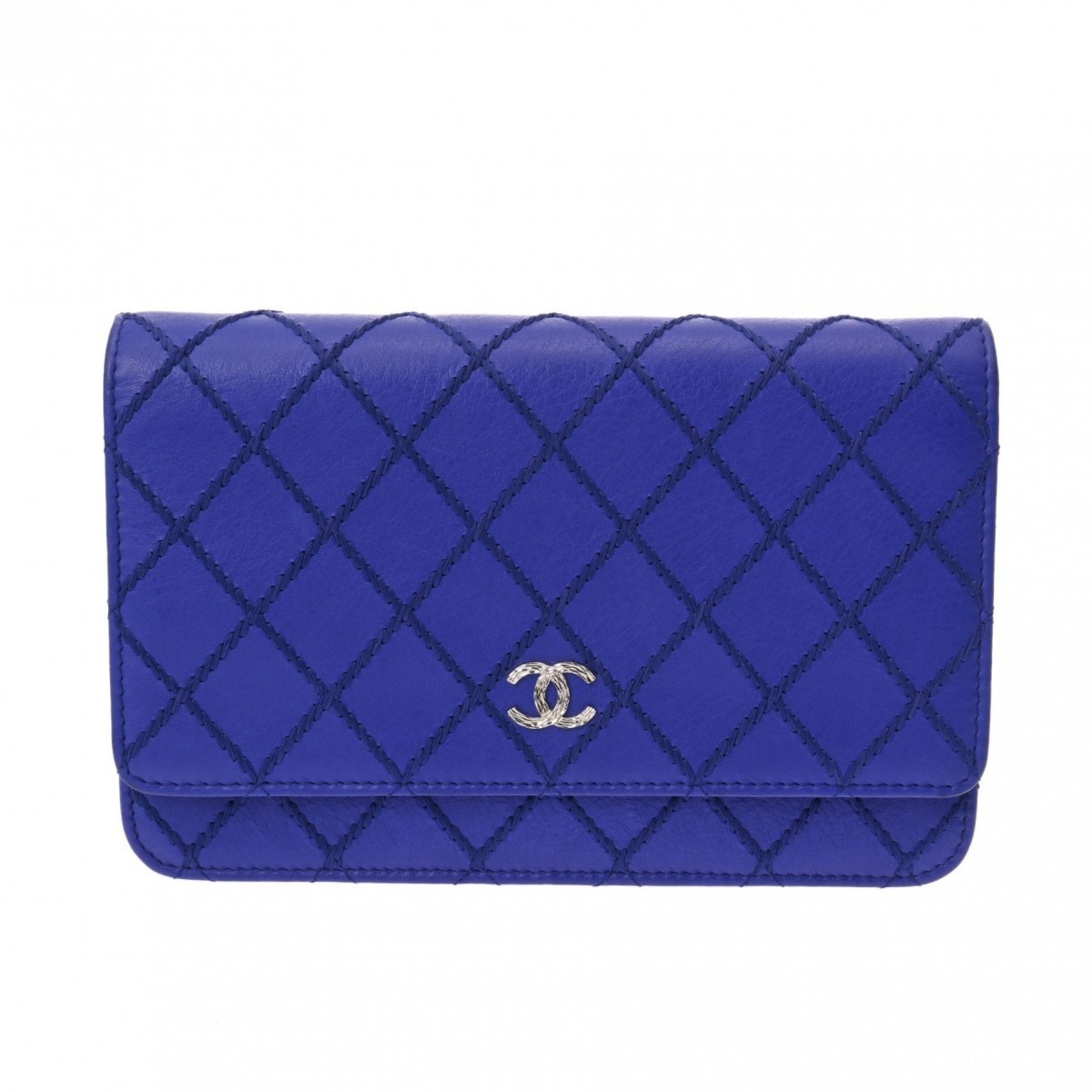 CHANEL Chanel Matelasse Chain Wallet Blue A33814 Women's Calf Shoulder Bag