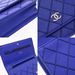 CHANEL Chanel Matelasse Chain Wallet Blue A33814 Women's Calf Shoulder Bag