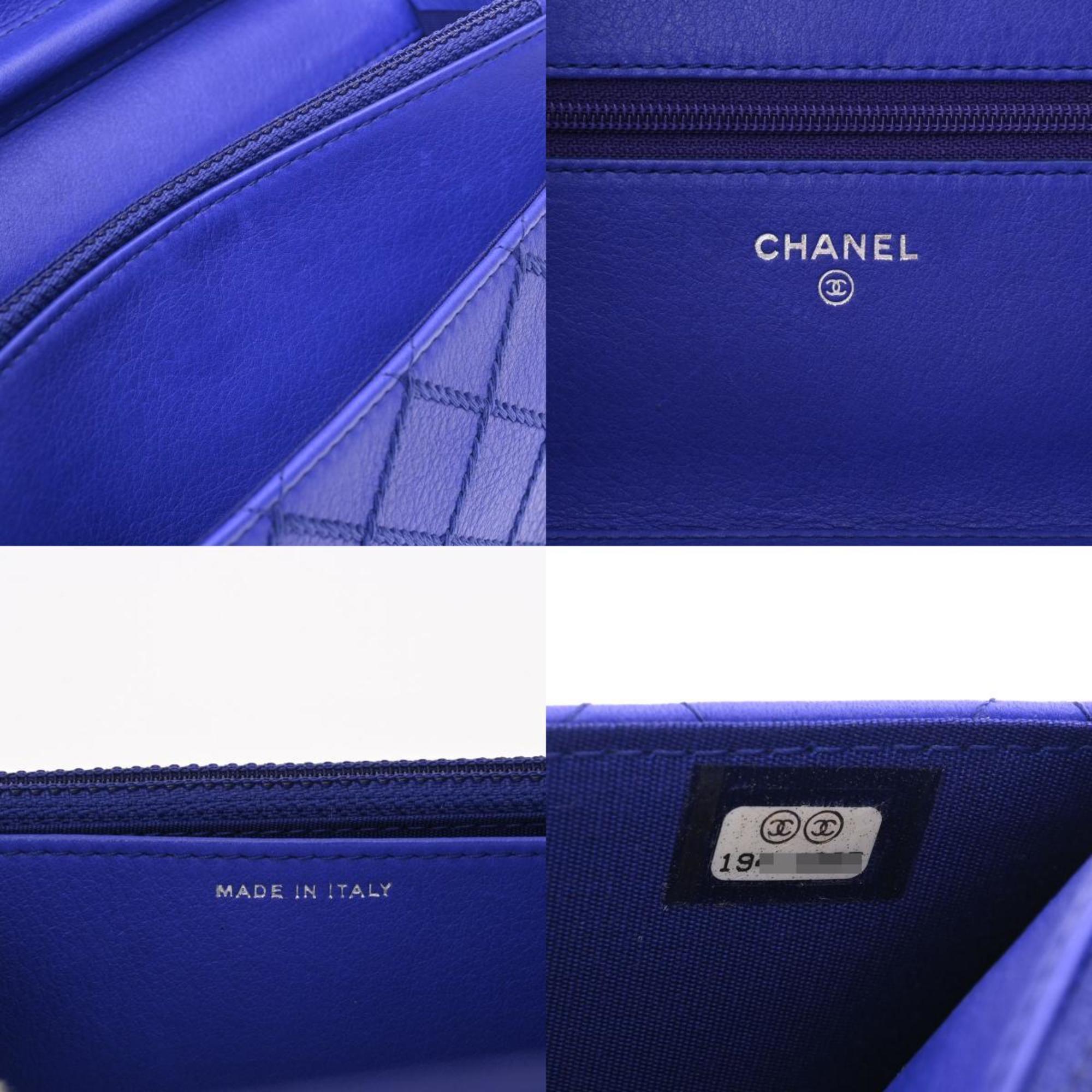 CHANEL Chanel Matelasse Chain Wallet Blue A33814 Women's Calf Shoulder Bag