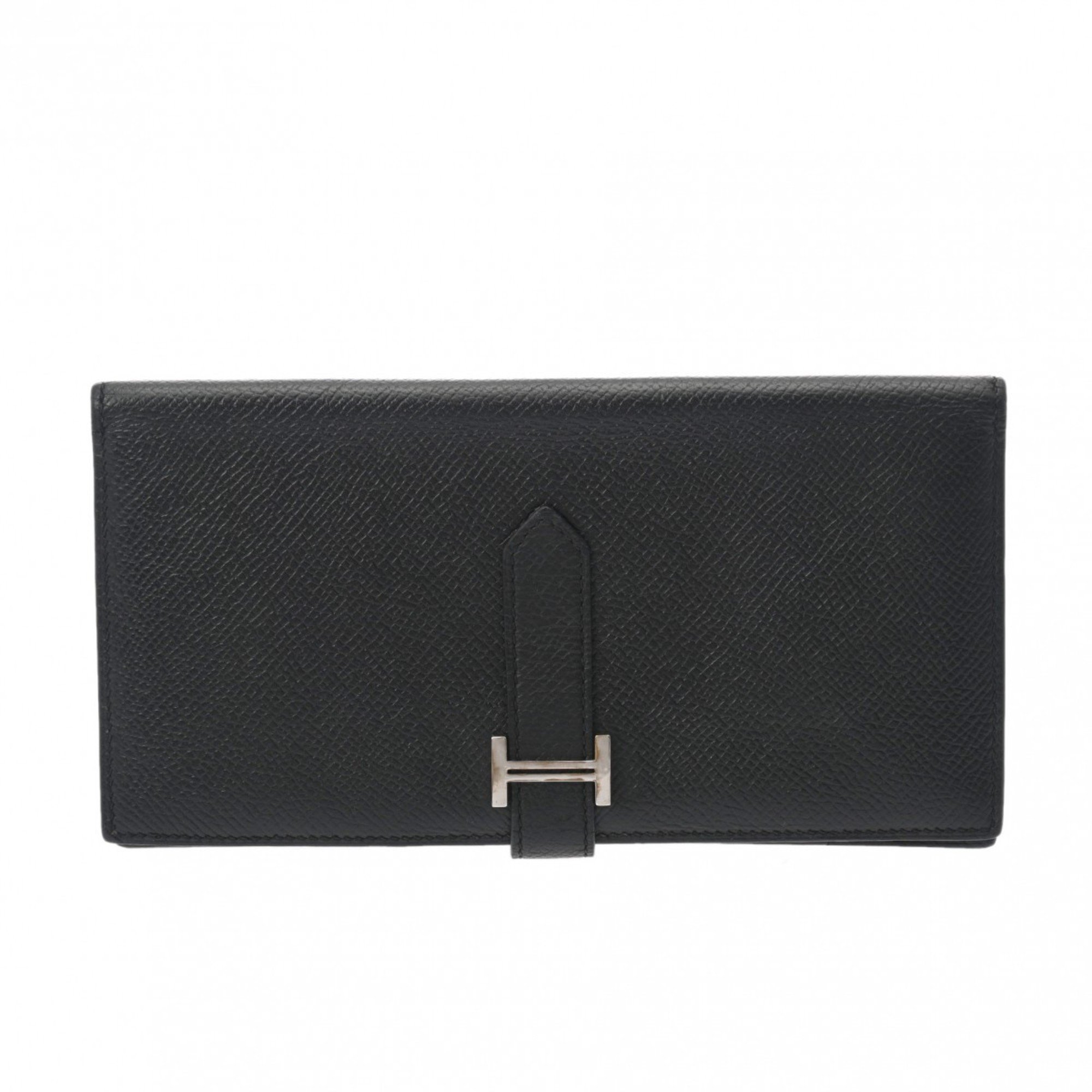 HERMES Hermes Bearn Souffle Black O Stamp (around 2011) Unisex Epsom Leather Long Wallet