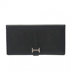 HERMES Hermes Bearn Souffle Black O Stamp (around 2011) Unisex Epsom Leather Long Wallet