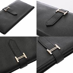 HERMES Hermes Bearn Souffle Black O Stamp (around 2011) Unisex Epsom Leather Long Wallet