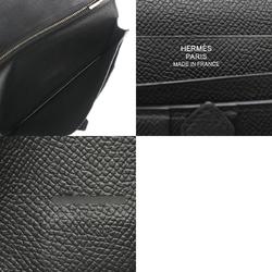 HERMES Hermes Bearn Souffle Black O Stamp (around 2011) Unisex Epsom Leather Long Wallet