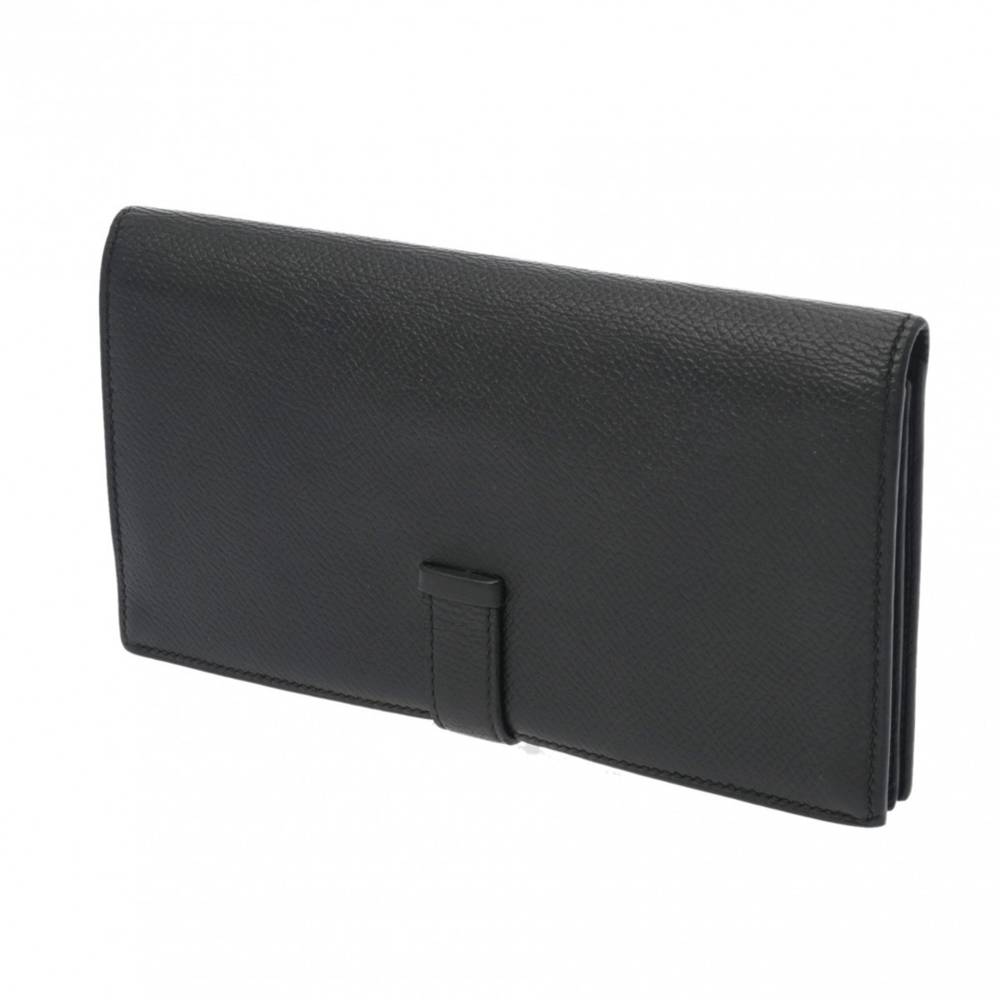 HERMES Hermes Bearn Souffle Black O Stamp (around 2011) Unisex Epsom Leather Long Wallet