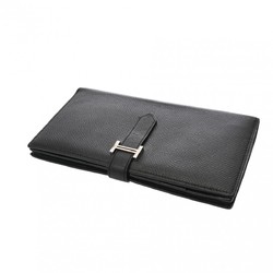 HERMES Hermes Bearn Souffle Black O Stamp (around 2011) Unisex Epsom Leather Long Wallet