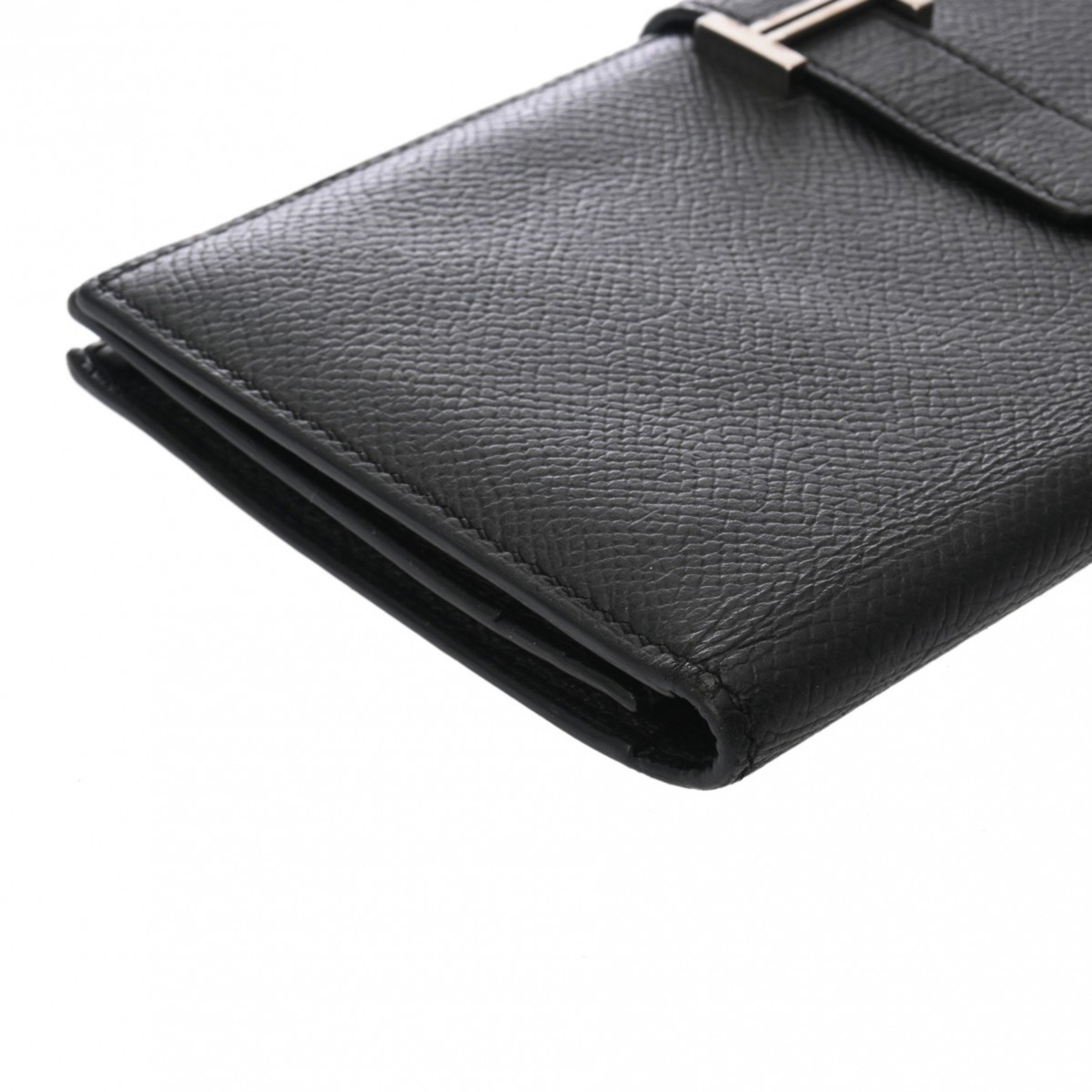 HERMES Hermes Bearn Souffle Black O Stamp (around 2011) Unisex Epsom Leather Long Wallet