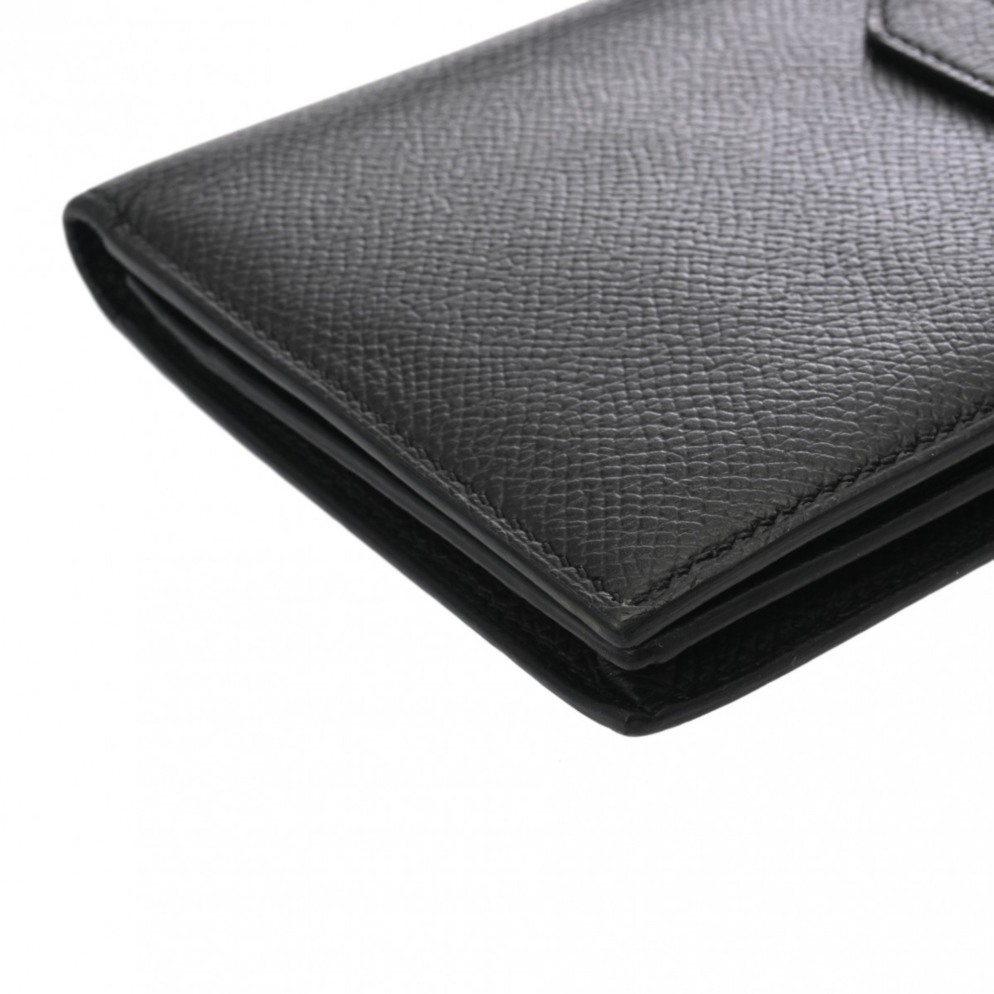 HERMES Hermes Bearn Souffle Black O Stamp (around 2011) Unisex Epsom Leather Long Wallet