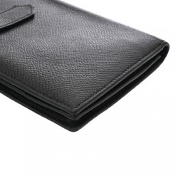 HERMES Hermes Bearn Souffle Black O Stamp (around 2011) Unisex Epsom Leather Long Wallet