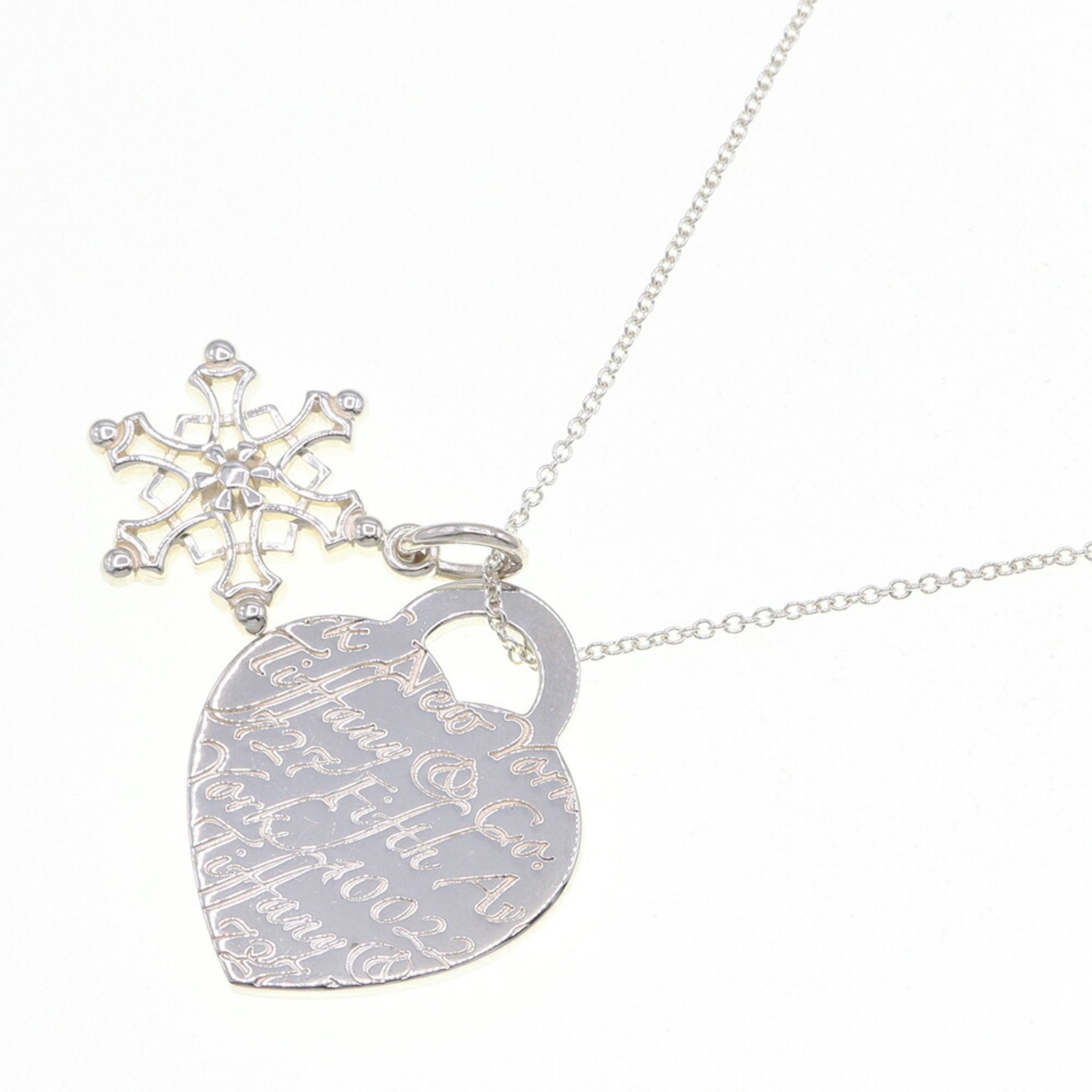 Tiffany Necklace Notes Heart Tag Pendant SV Sterling Silver 925 Plate Snowflake Women's TIFFANY & CO