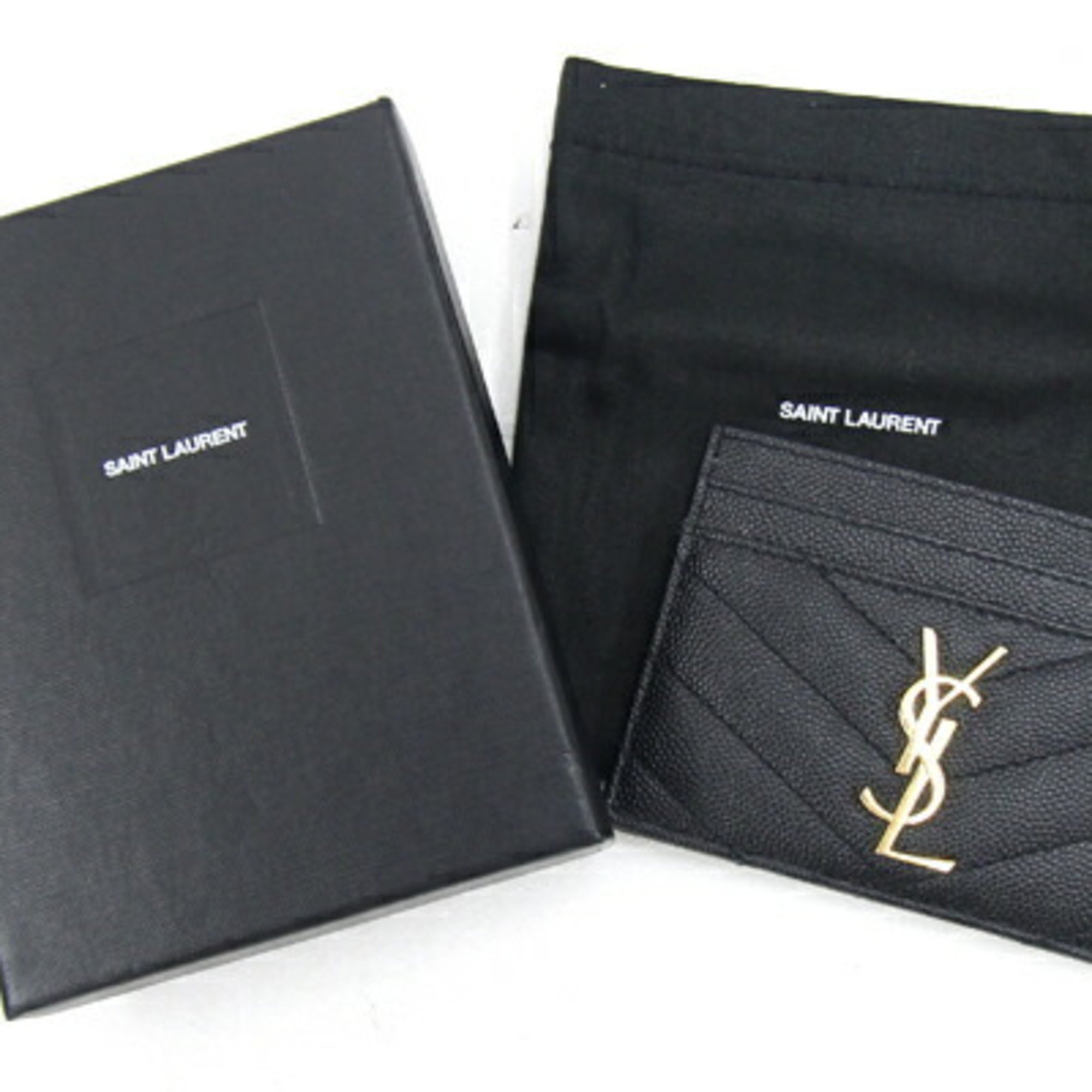 YSL SAINT LAURENT Card Case 423291 Black Leather Pass Women's Quilted