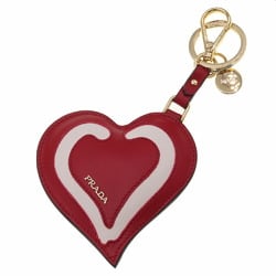 Prada Bag Charm 1TL375 Red Leather Key Holder Ring Heart Women's PRADA