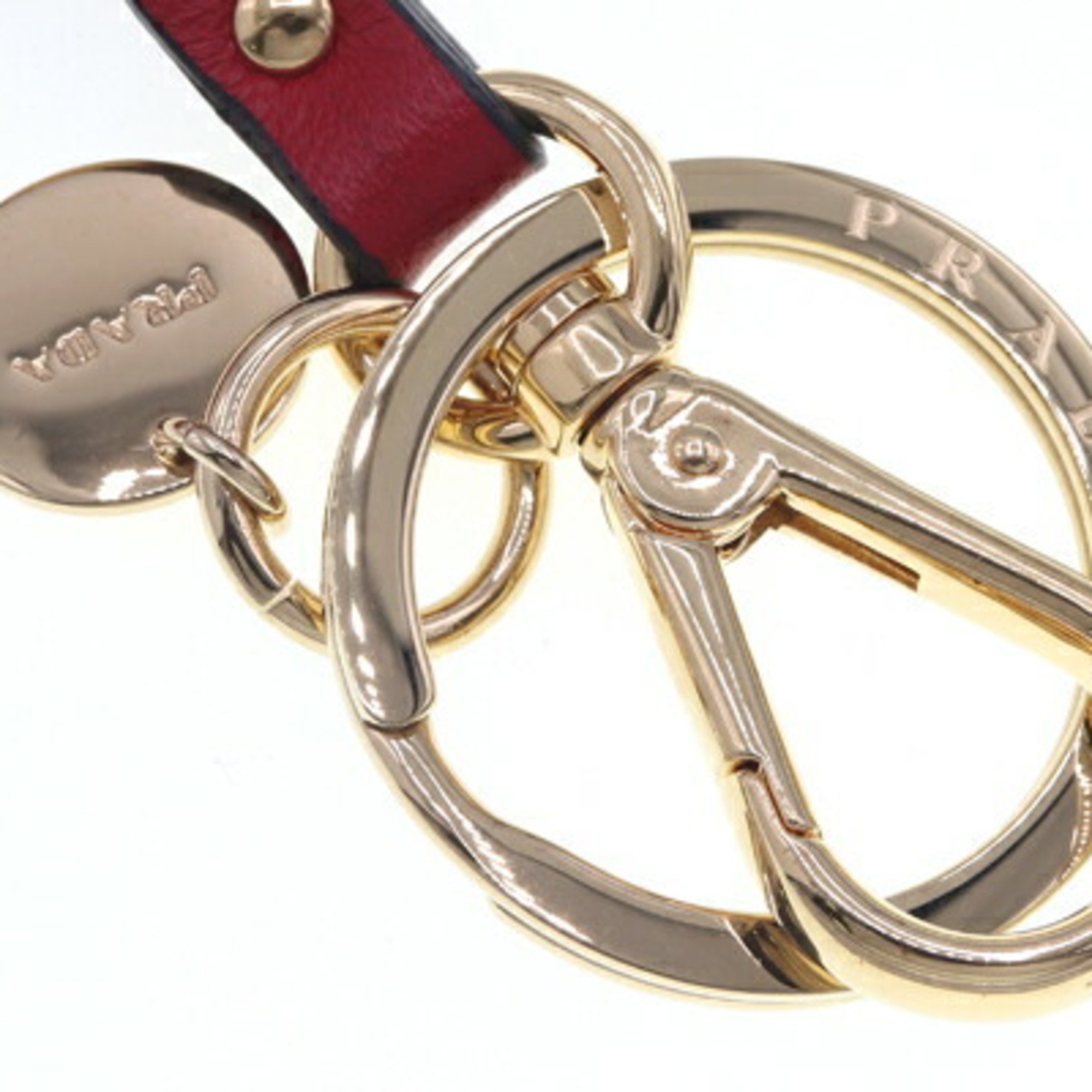 Prada Bag Charm 1TL375 Red Leather Key Holder Ring Heart Women's PRADA