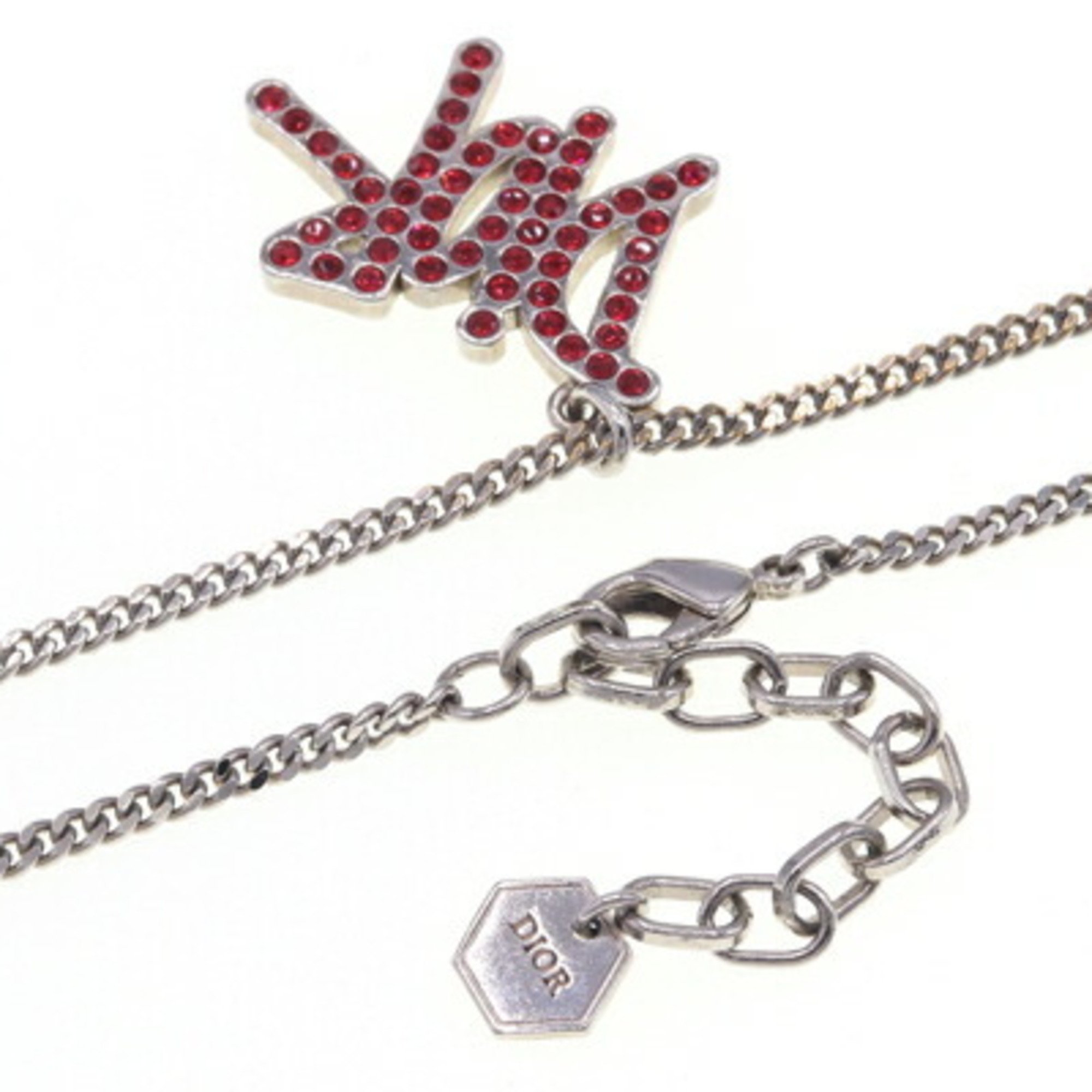 Christian Dior Dior Necklace Stussy Collaboration N1386HOMMT Red Metal Rhinestone Pendant Choker Men's STUSSY DIOR