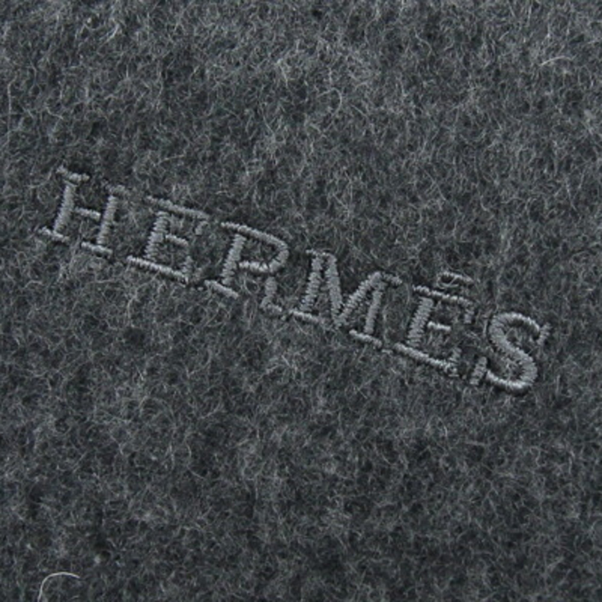 Hermes Scarf Grey Black 100% Cashmere Horseshoe Applique Men's Women's HERMES