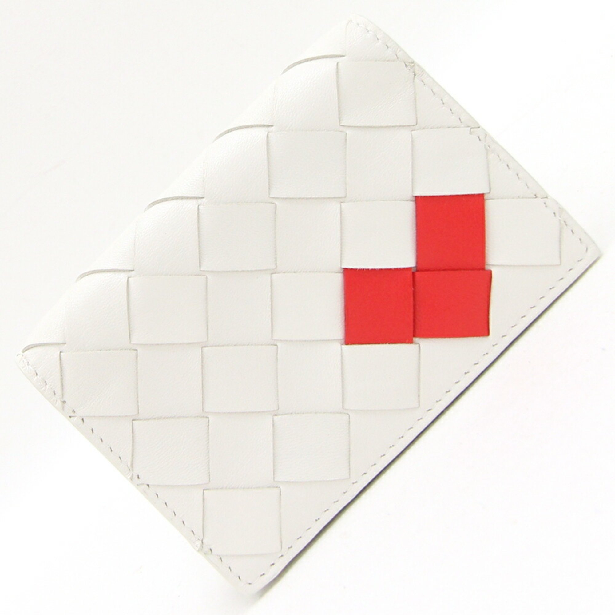 Bottega Veneta Business Card Holder Valentine's Day Limited Edition Intrecciato Case 667141 White Red Leather Pass Heart Women's BOTTEGA VENETA