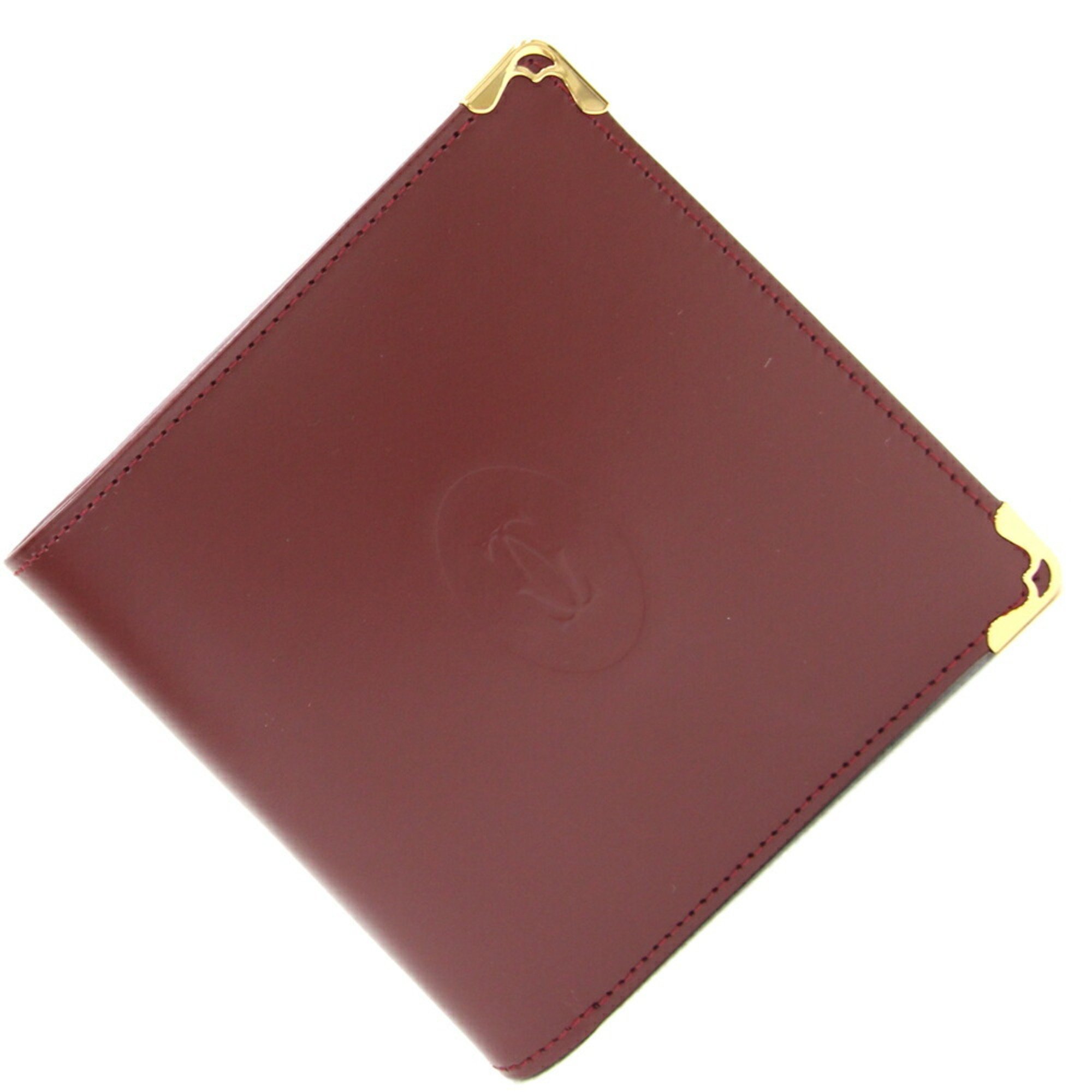 Cartier Bi-fold Wallet Must de L3000451 Bordeaux Leather Compact Men's